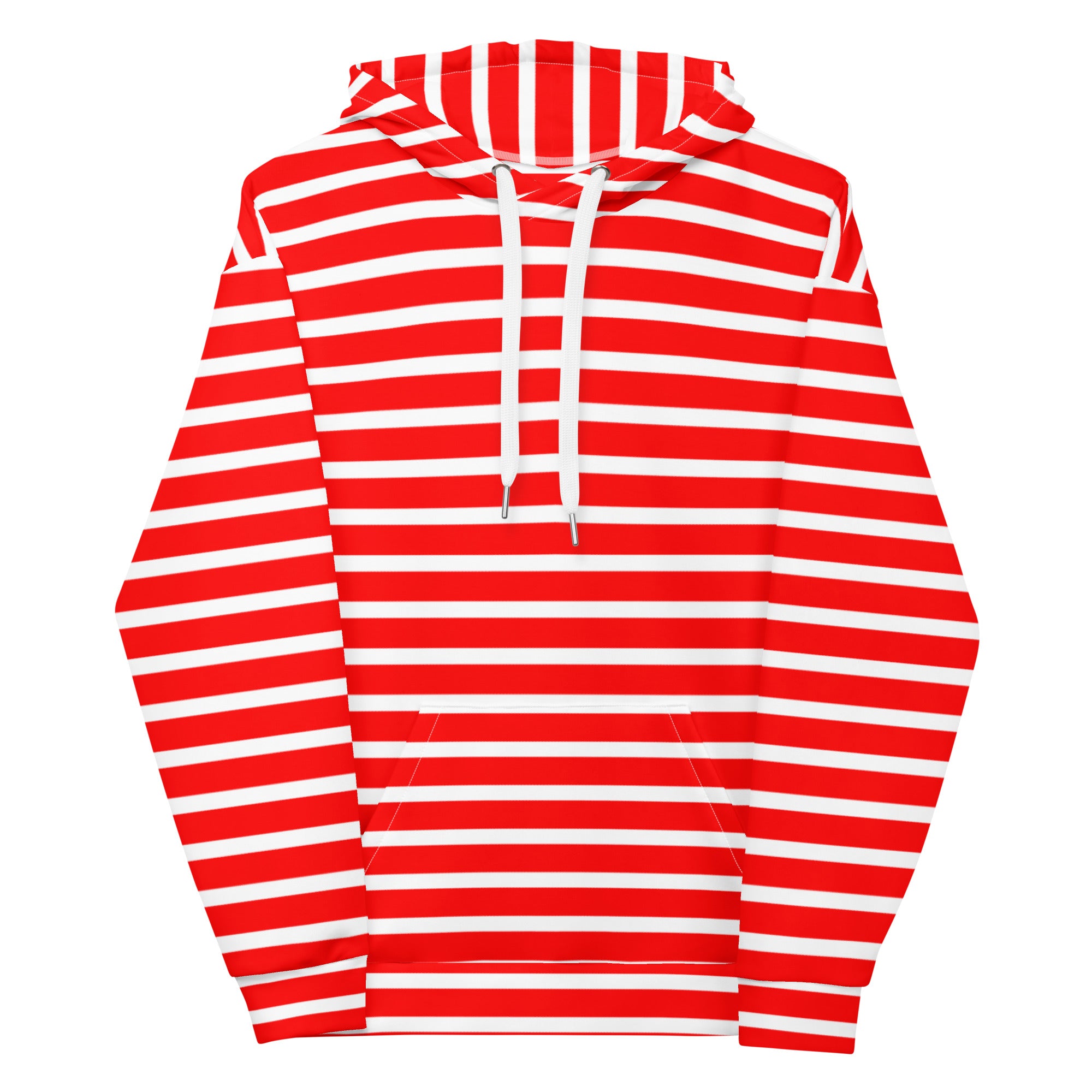 Unisex Hoodie- White and Red Striped