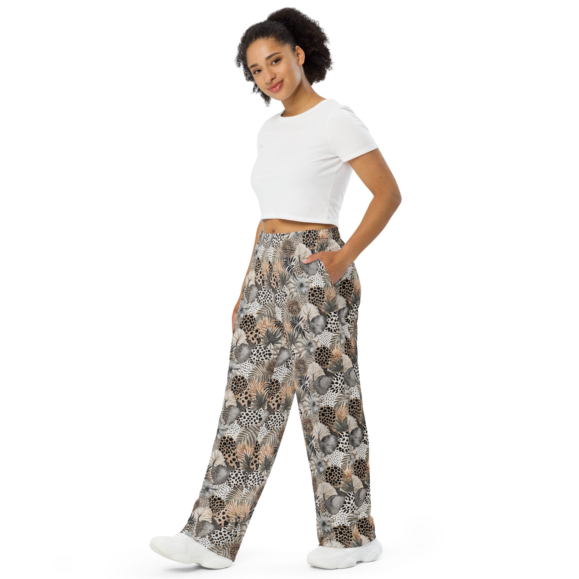 unisex wide-leg pants- Artsy Animal Print Design III