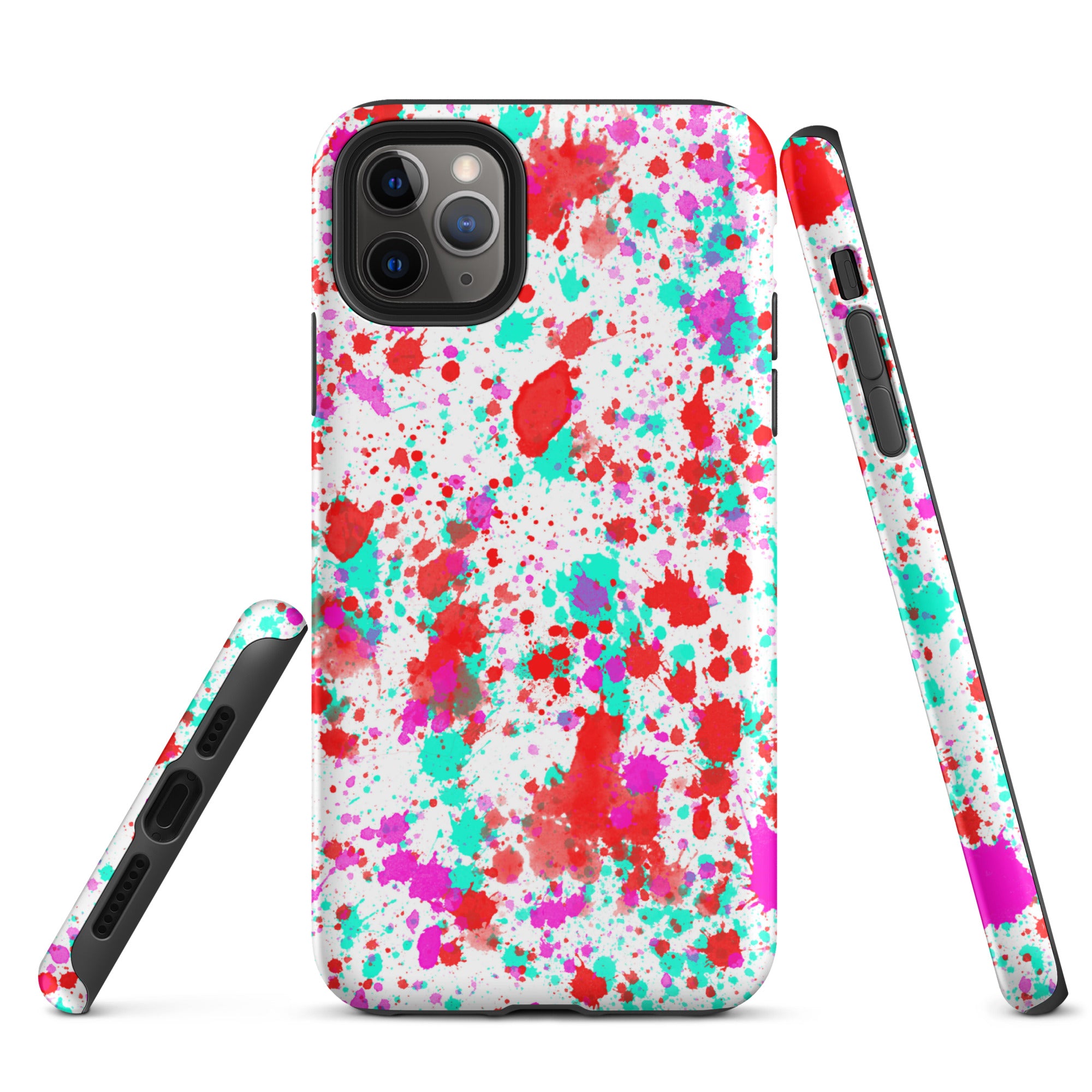 Tough Case for iPhone®- Paint Splatter Red with Cyan