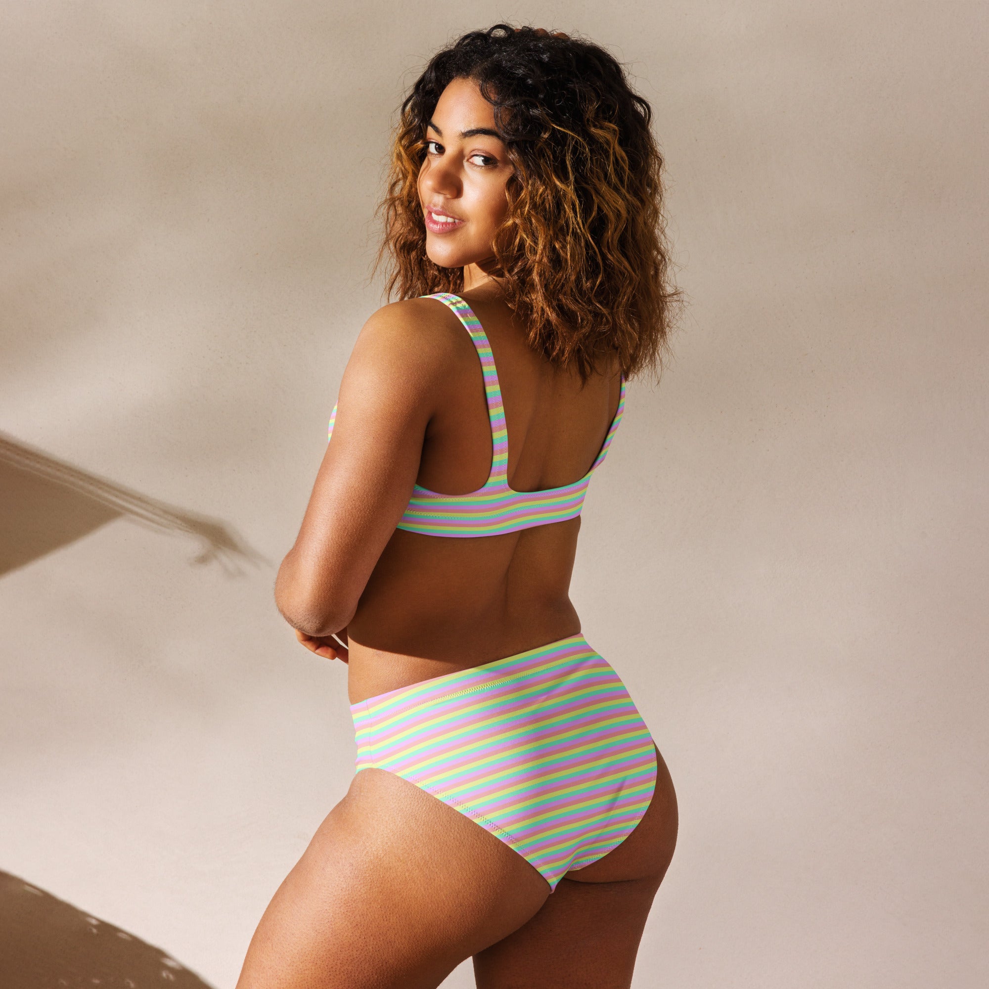 Recycled High-Waisted Colorful Striped Bikini XII