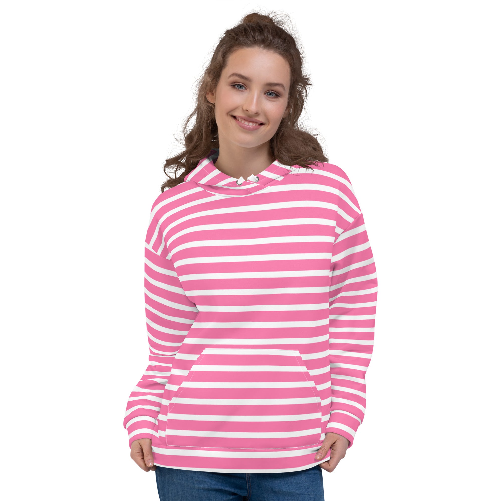 Unisex Hoodie- White and Pink Striped