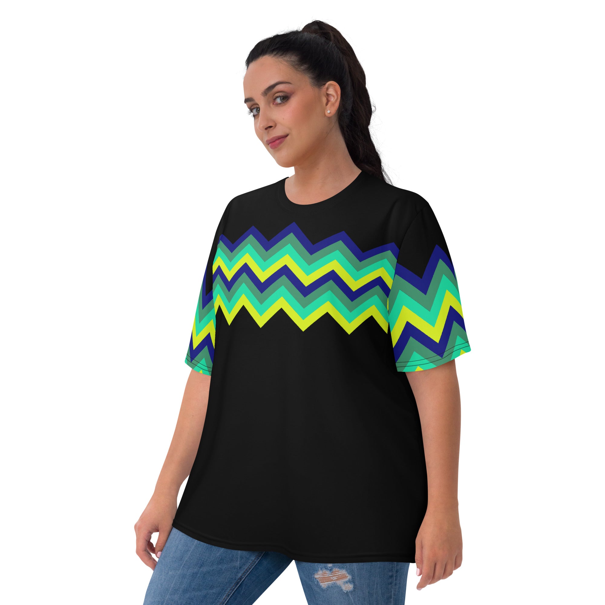 Women's T-shirt-Multicolor Zigzag IV-Black