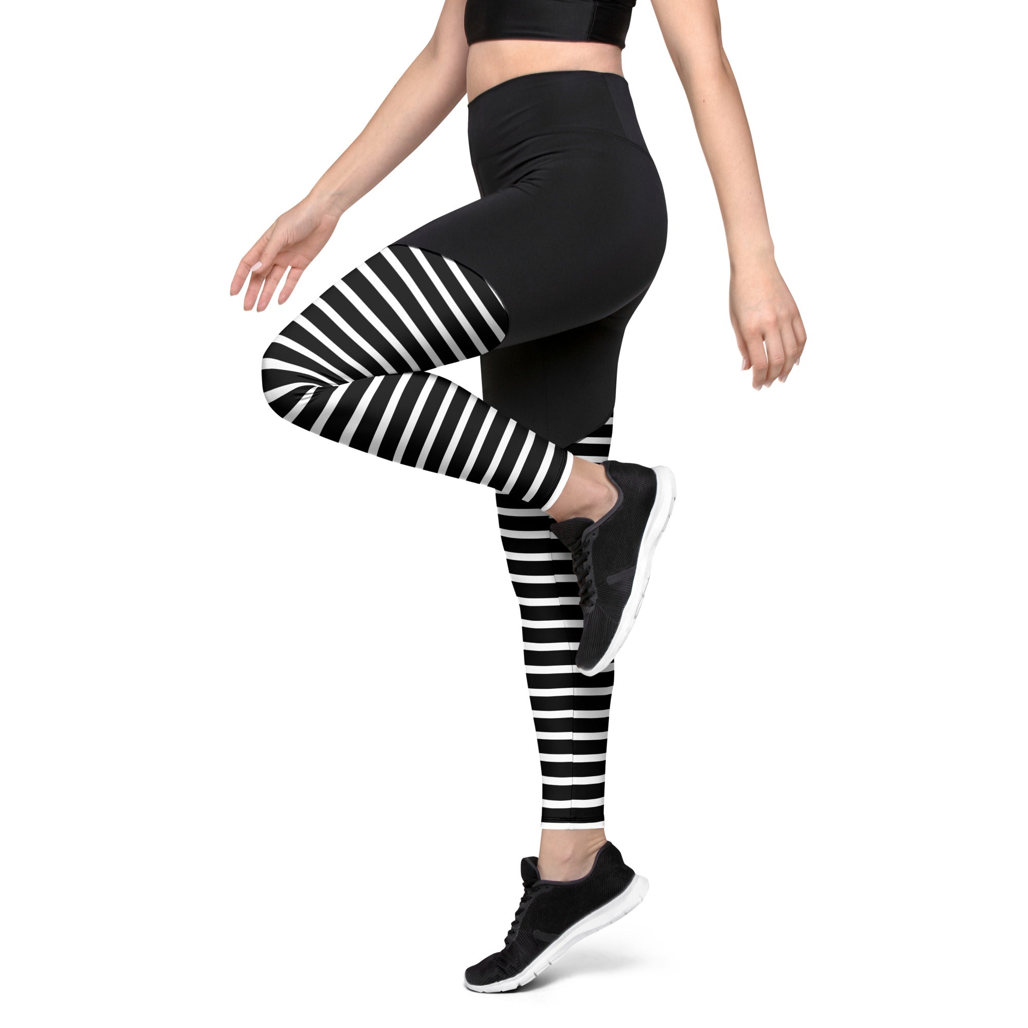 Sports Leggings- Black Stripes