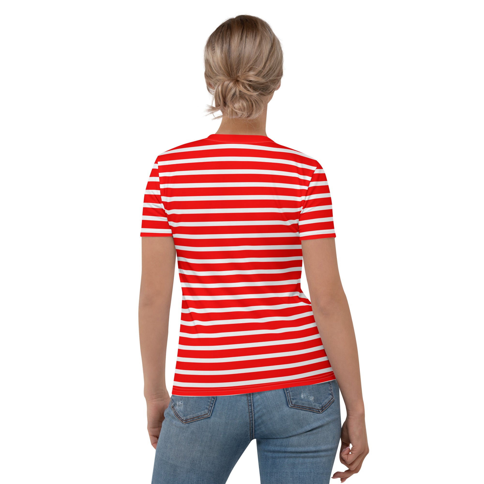 Women's T-shirt- White and Red Striped