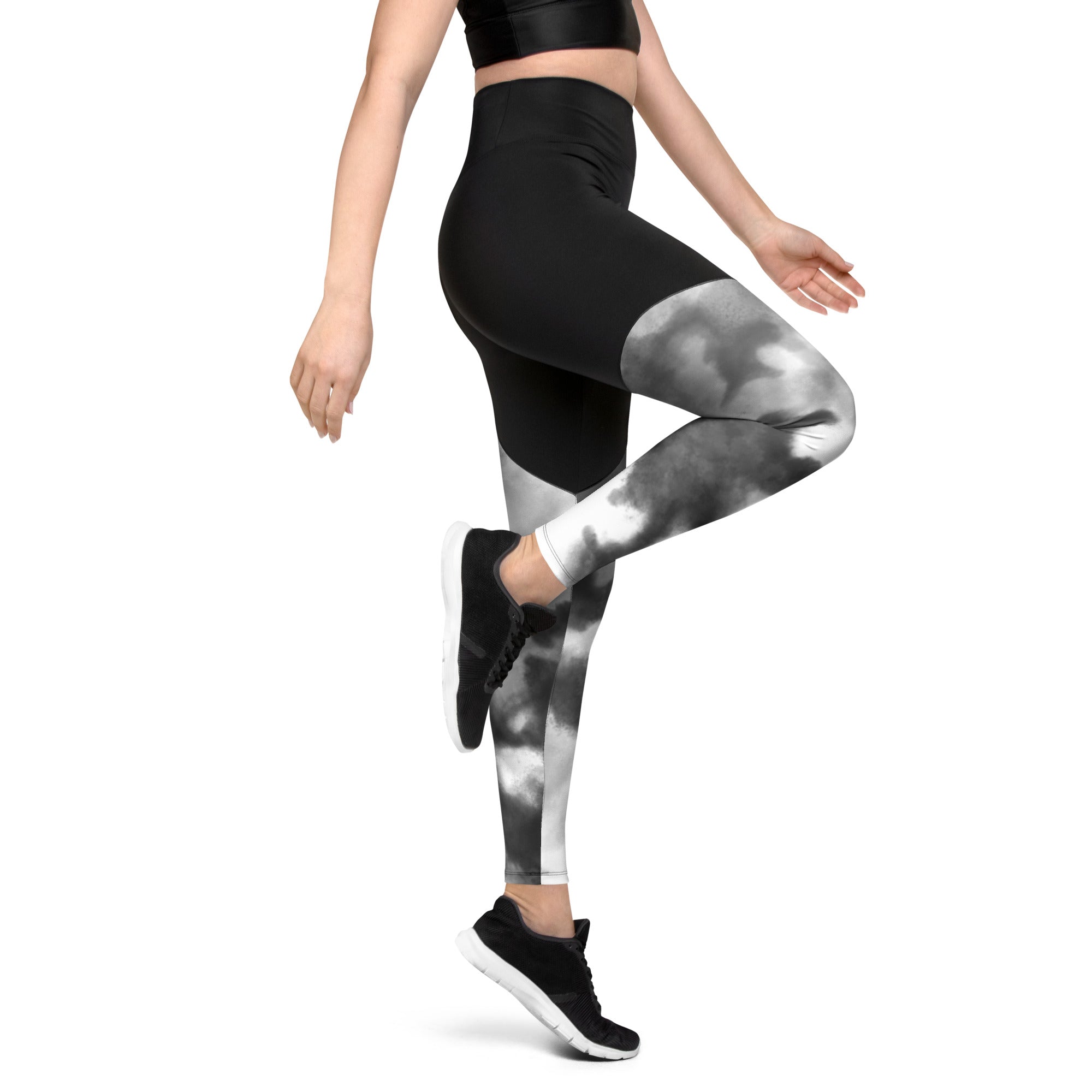 Sports Leggings- Black Watercolor