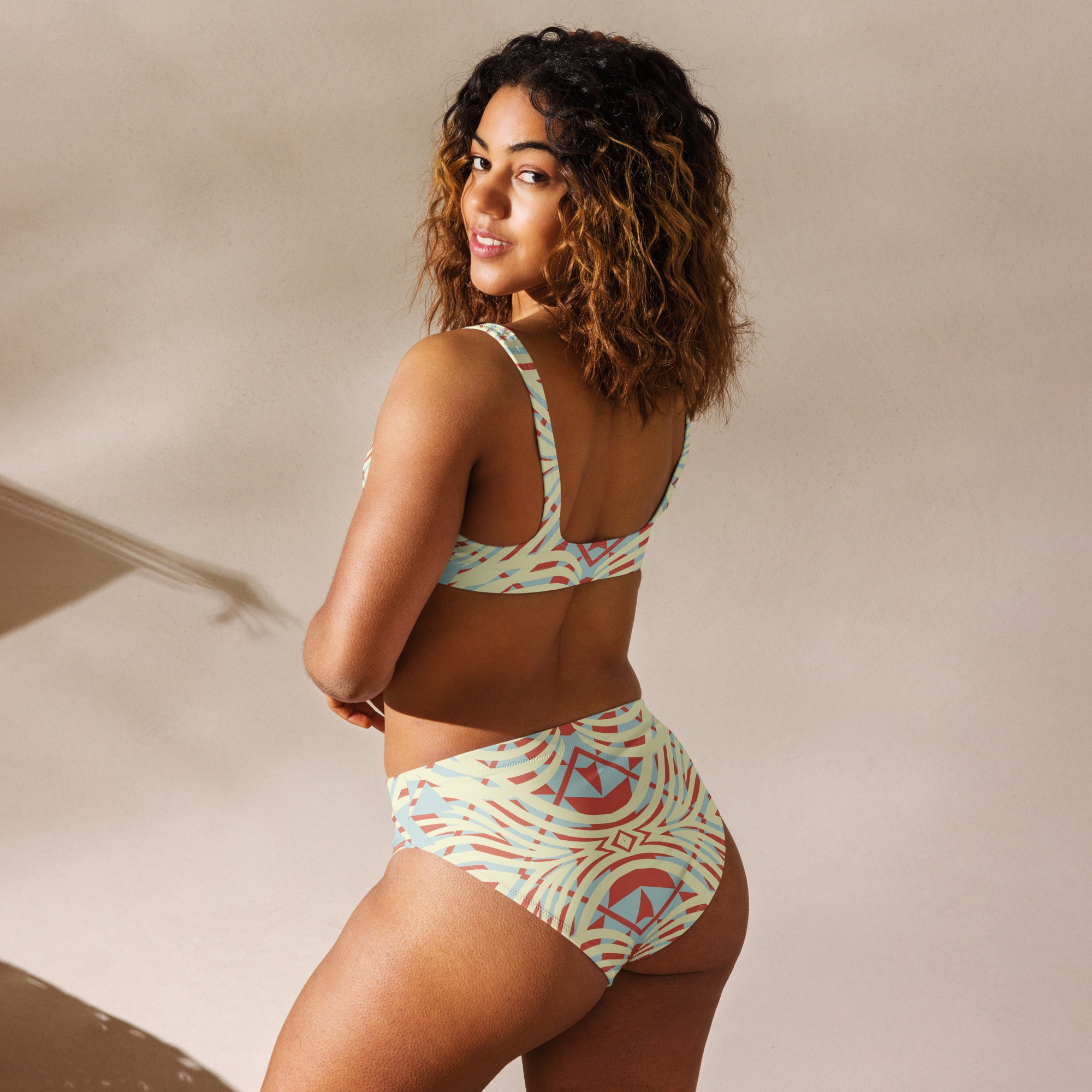 Recycled high-waisted bikini- African Motif Pattern I