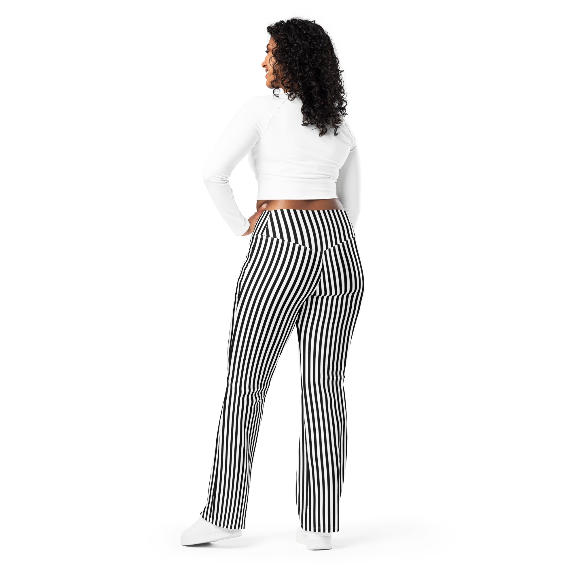 Flare leggings- White and Black Stripes