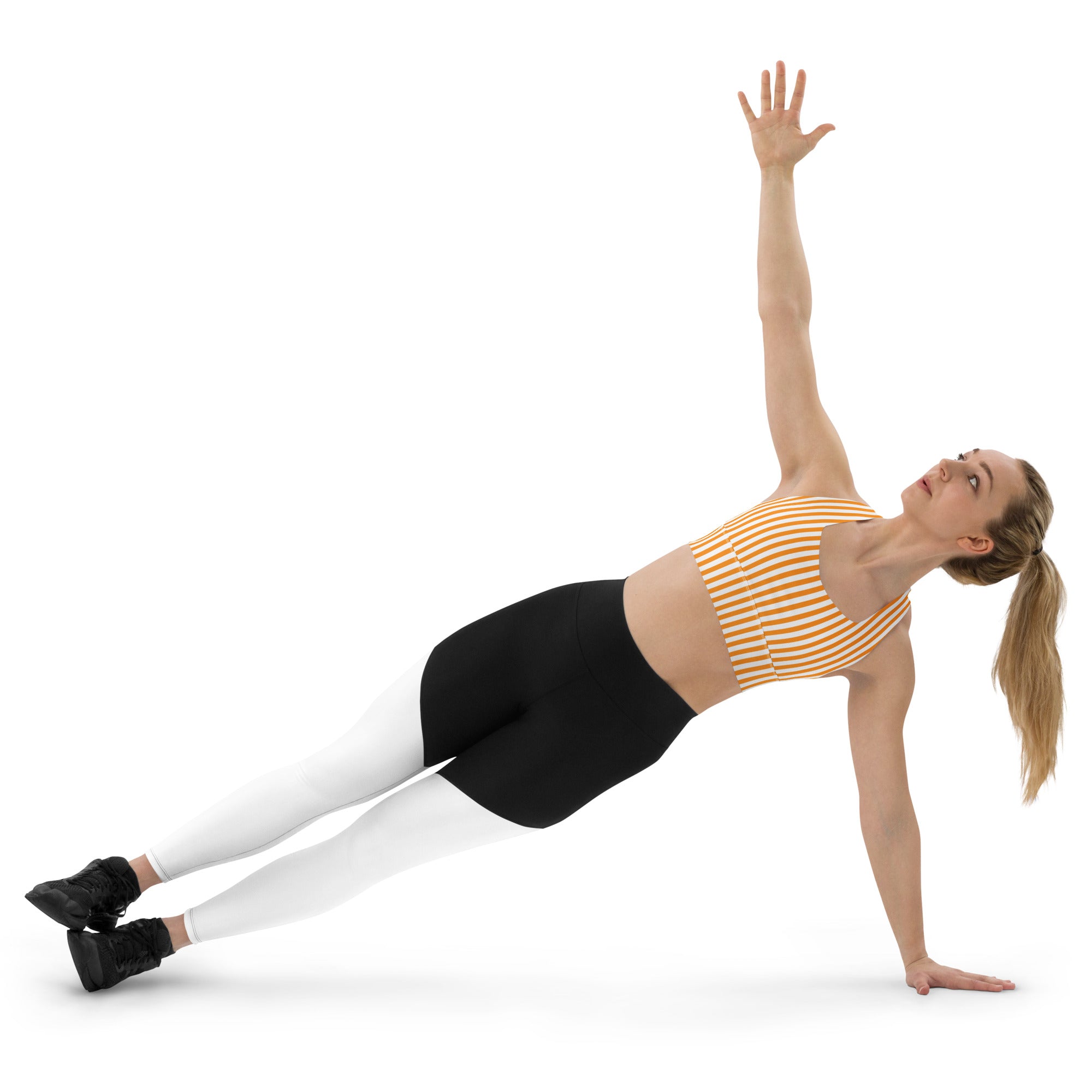 Longline sports bra- White and Orange Stripes