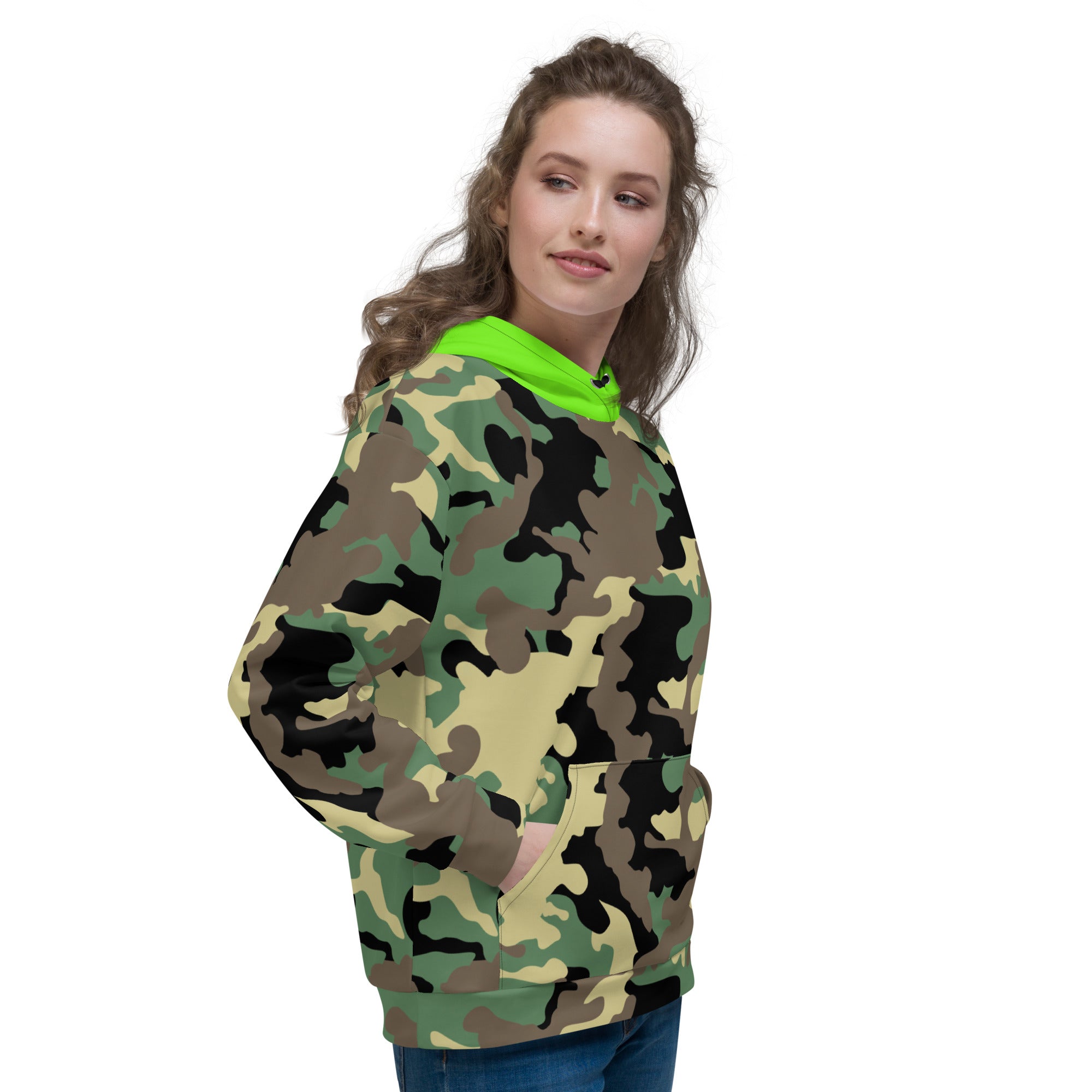 Unisex Hoodie-Jungle Camo with Highvisibility Green Hood