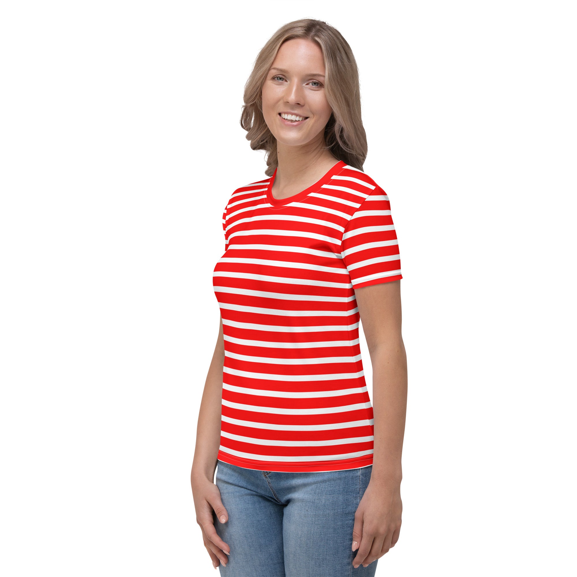 Women's T-shirt- White and Red Striped