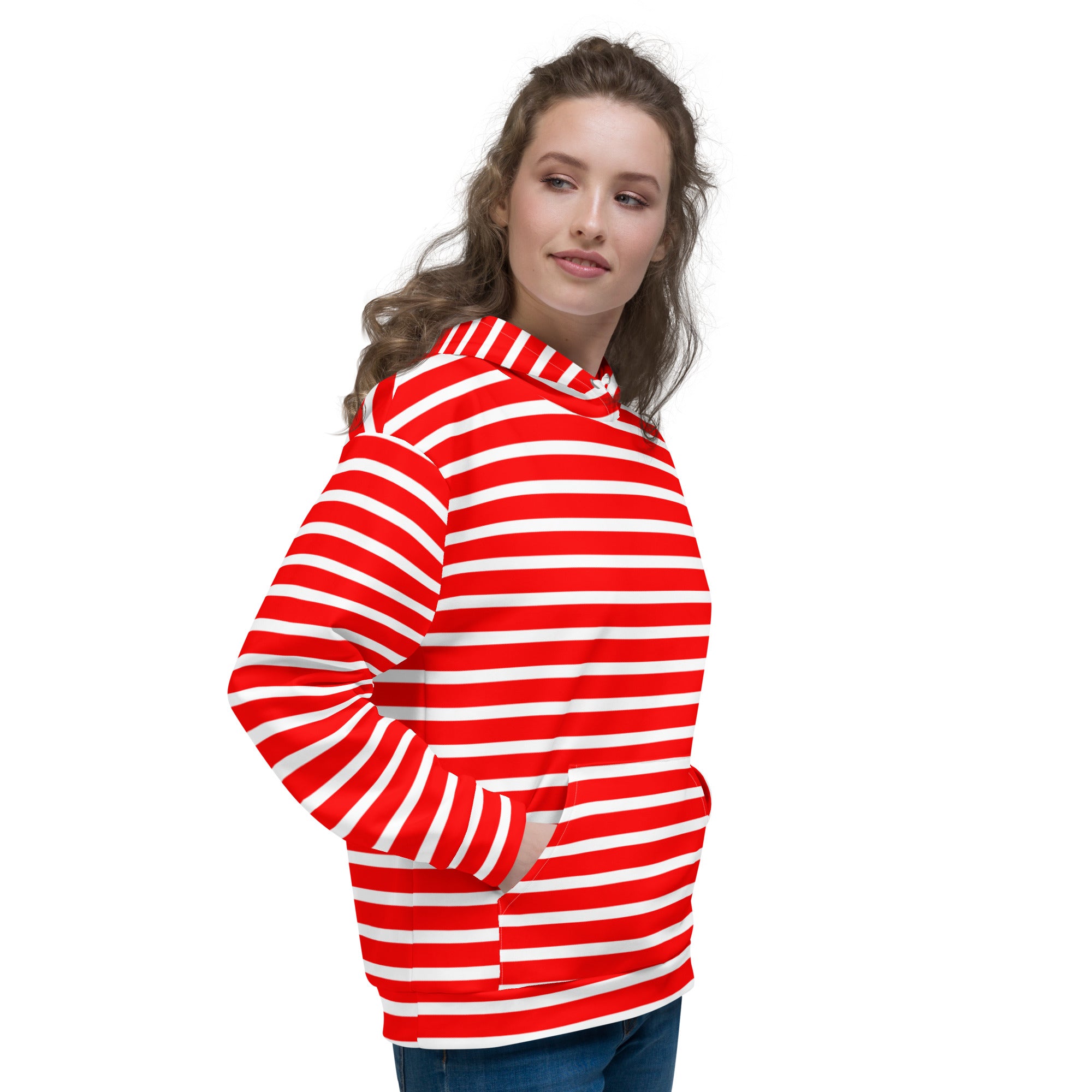Unisex Hoodie- White and Red Striped
