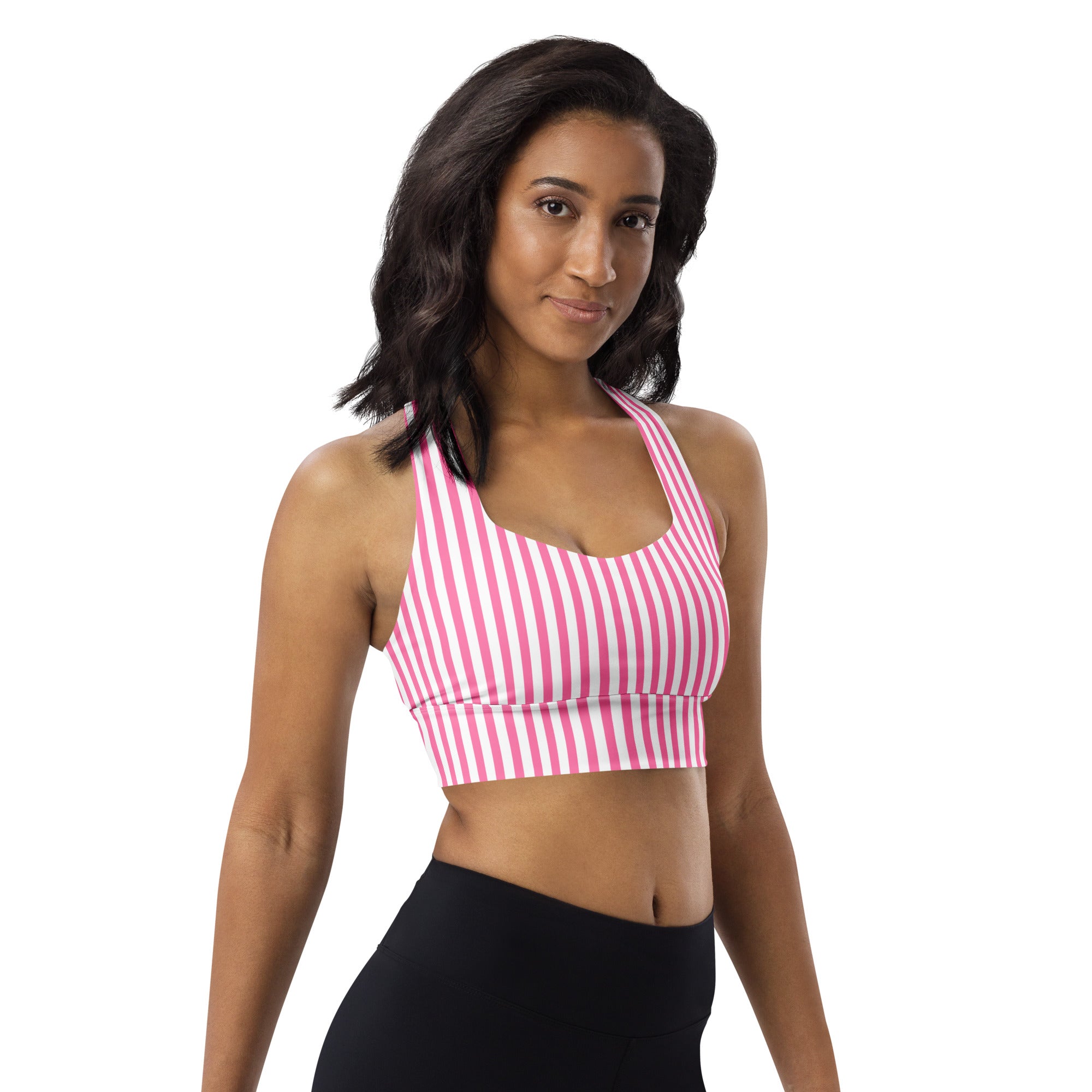 Longline sports bra- White and Pink Stripes