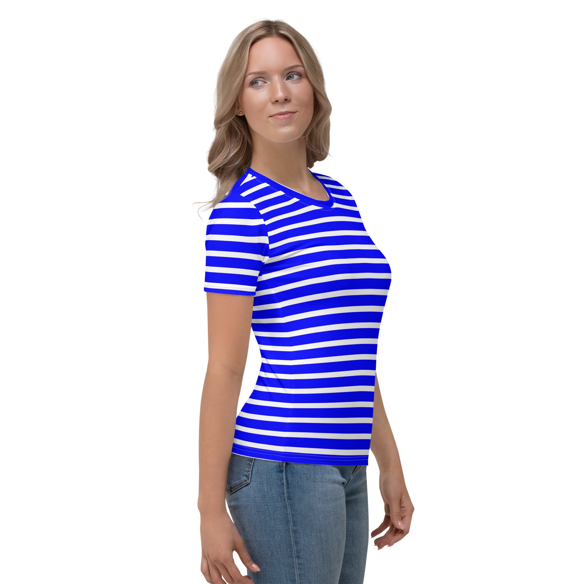 Women's T-shirt- White and Blue Striped