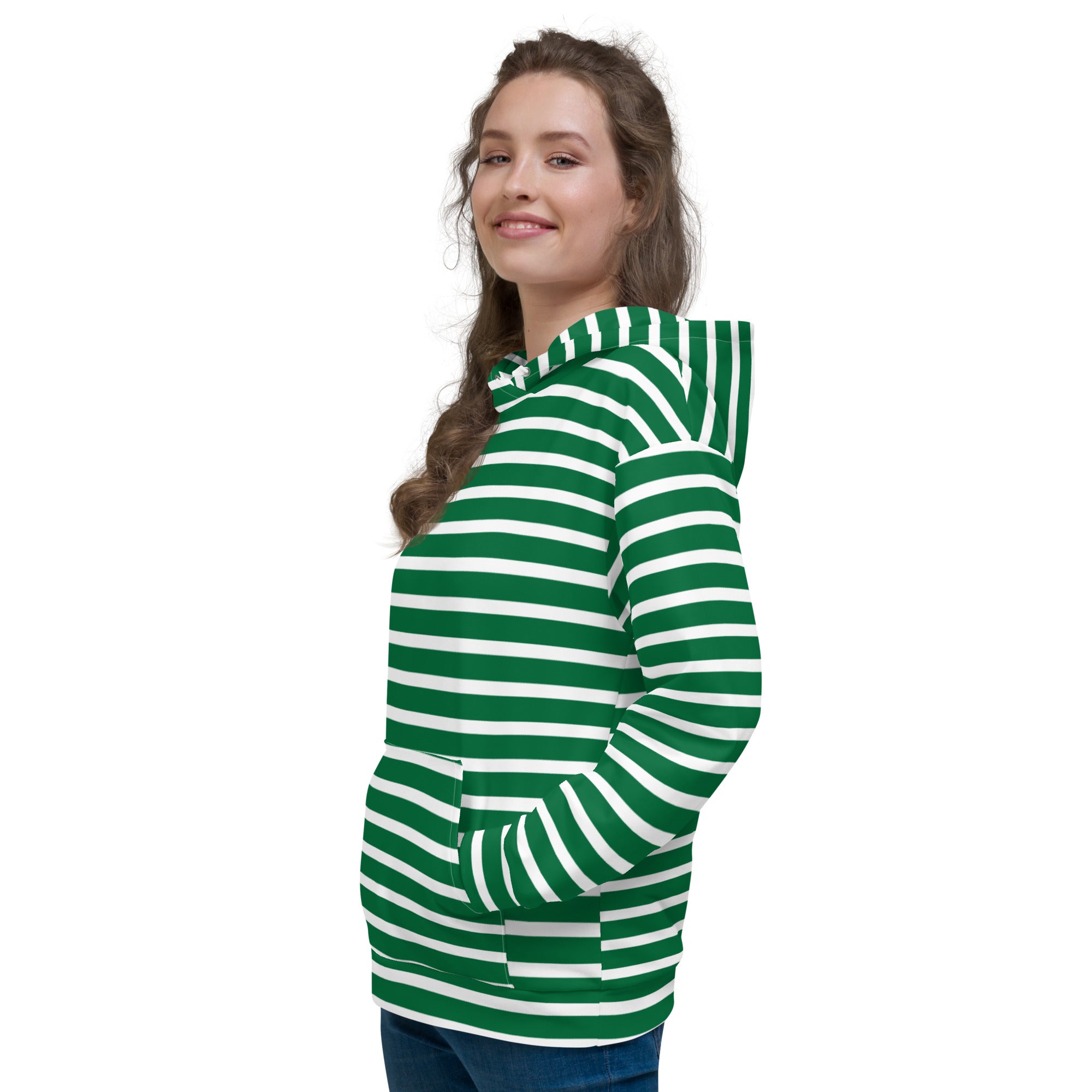 Unisex Hoodie- White and Green Striped