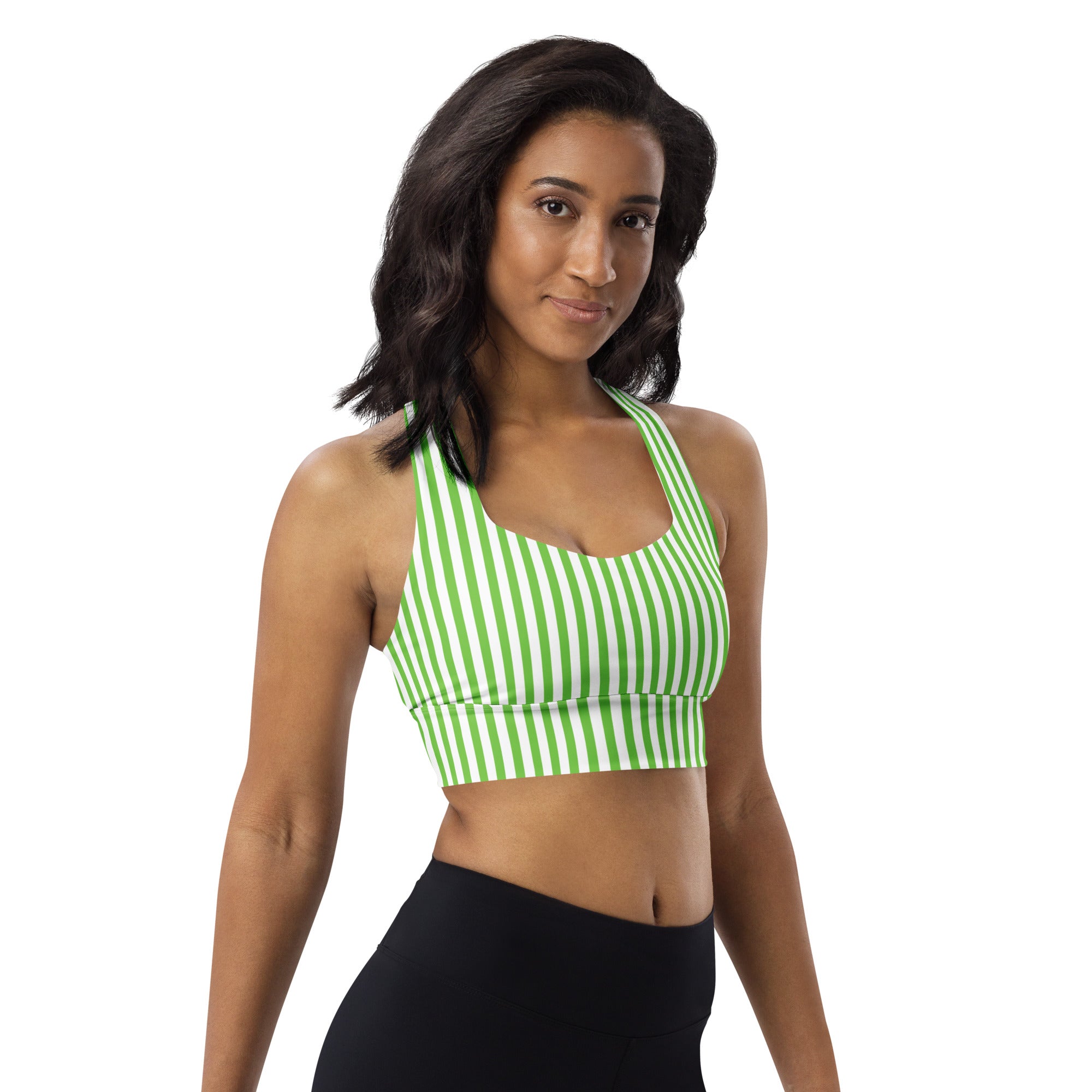 Longline sports bra- White and Green Stripes
