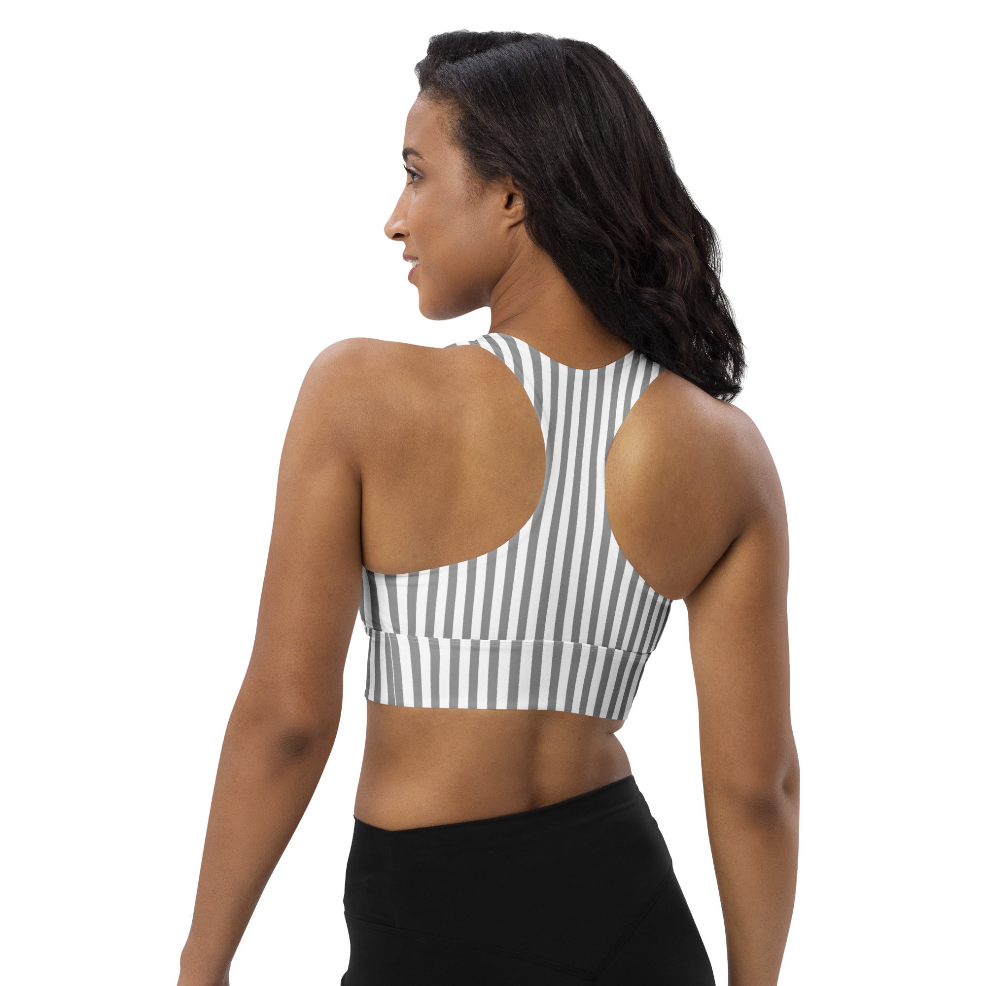 Longline sports bra- White and Grey Stripes