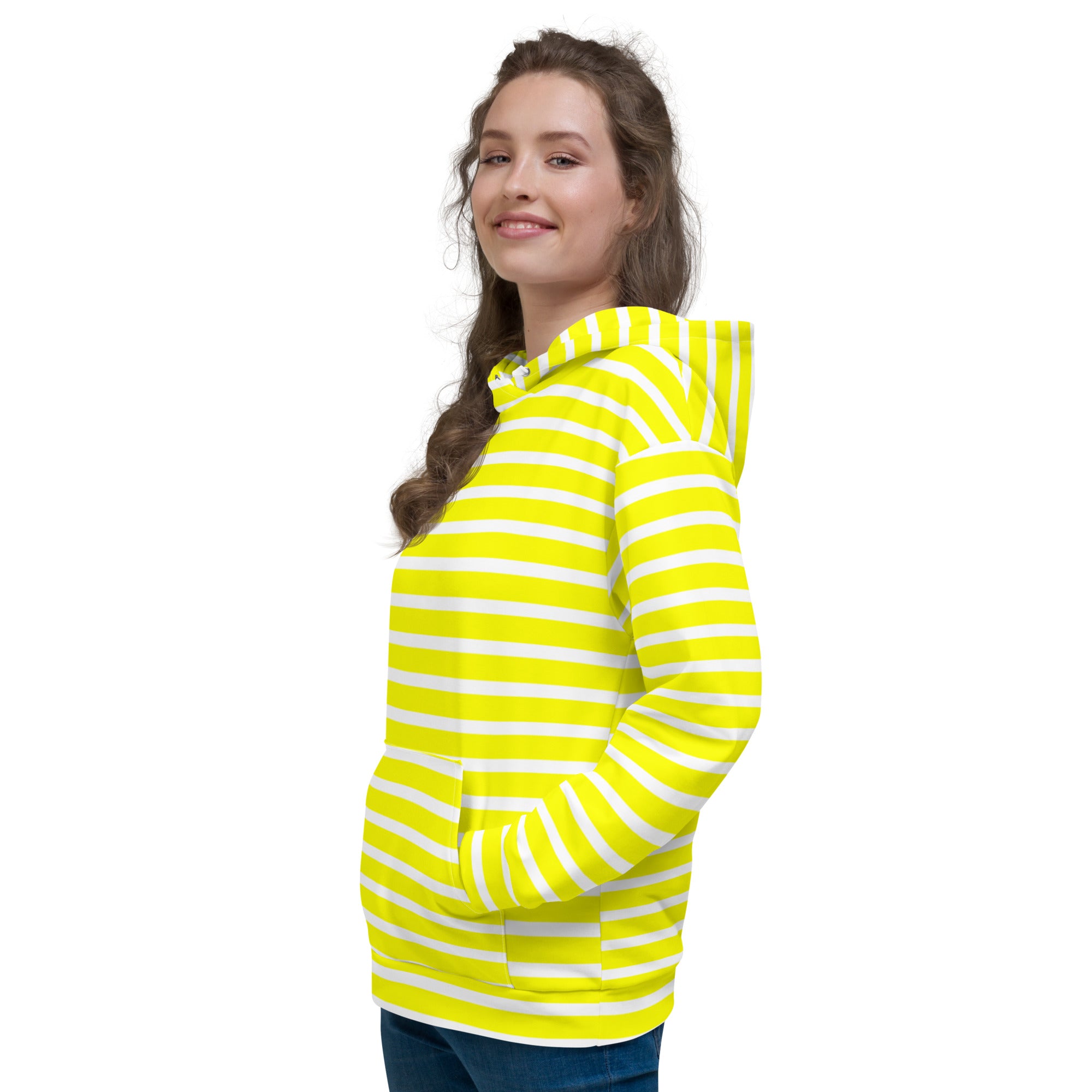 Unisex Hoodie- White and Yellow Striped