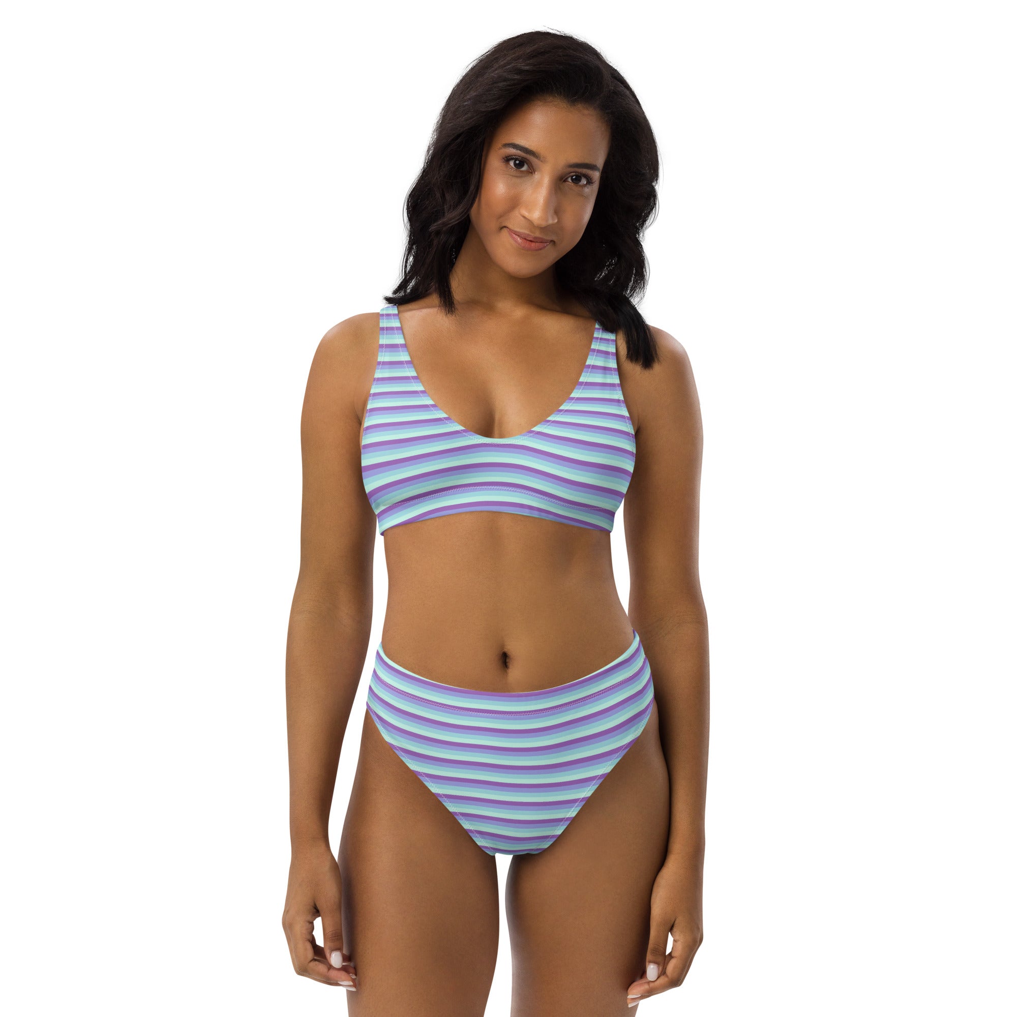 Recycled High-Waisted Colorful Striped Bikini IX