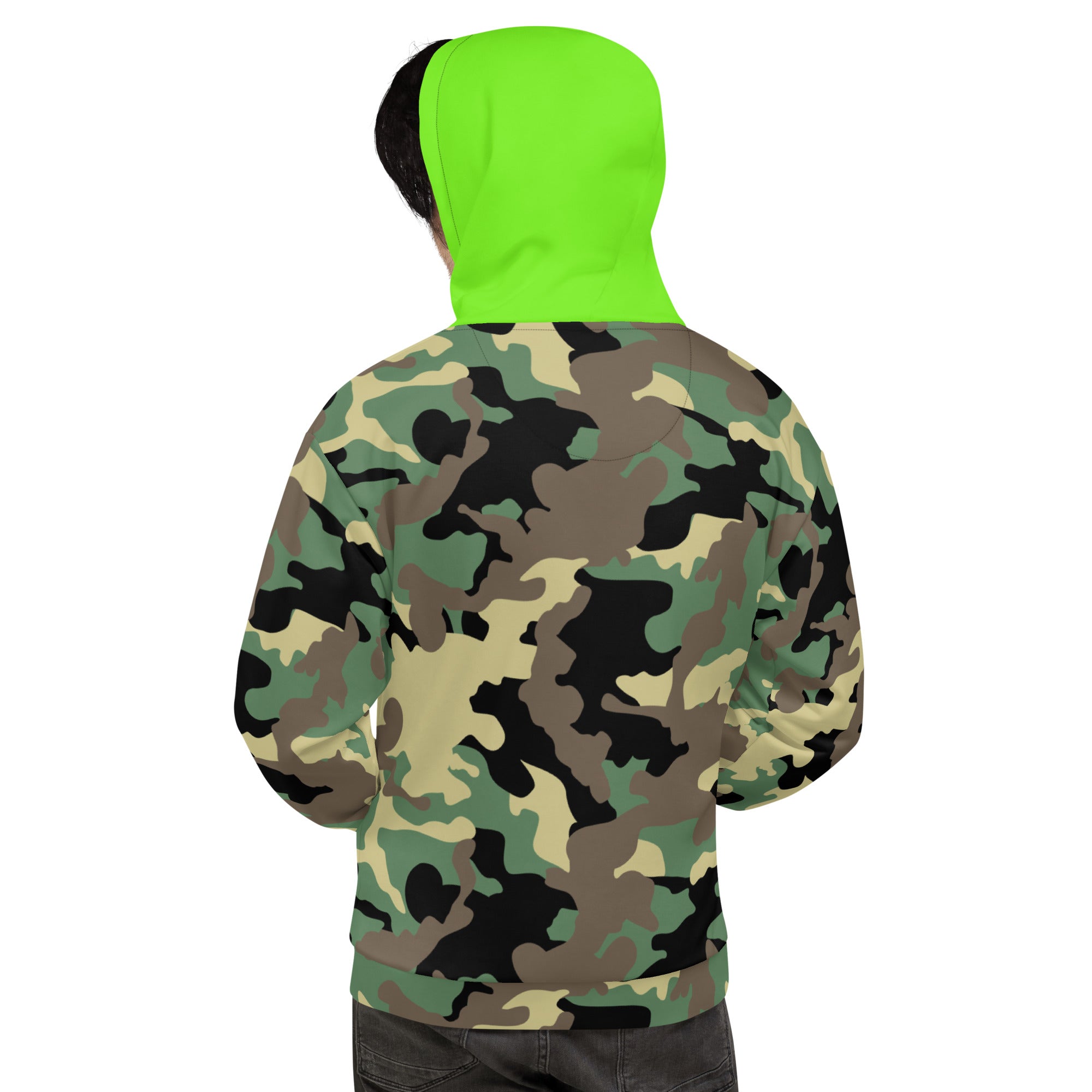 Unisex Hoodie-Jungle Camo with Highvisibility Green Hood