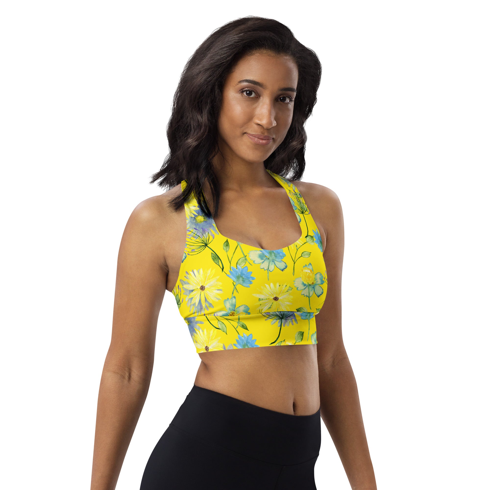 Longline sports bra- Summer Flowers Yellow