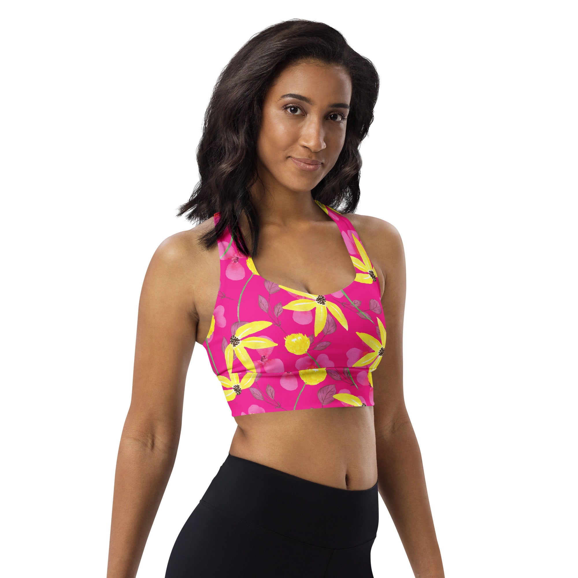 Longline sports bra- Summer Flowers Red