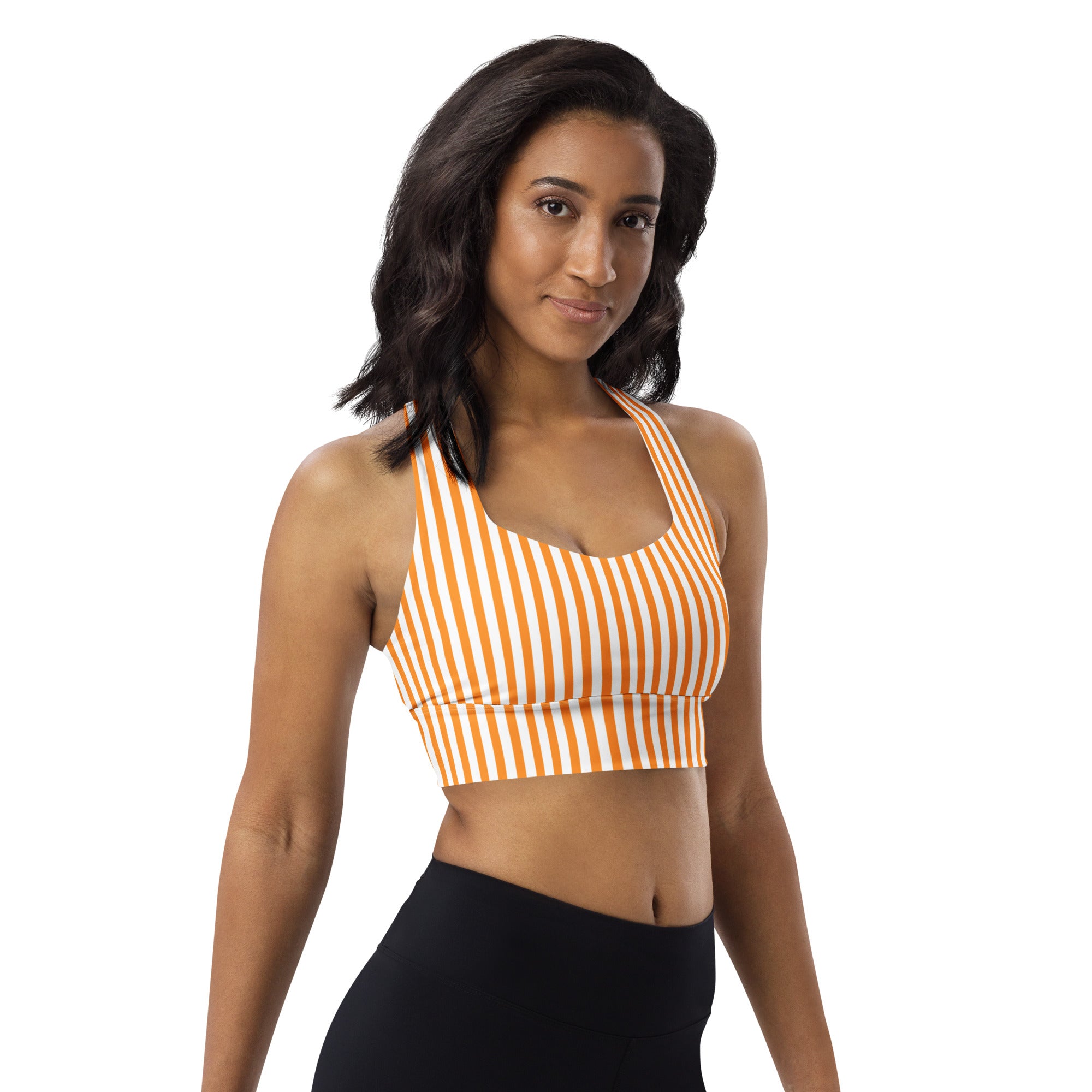 Longline sports bra- White and Orange Stripes