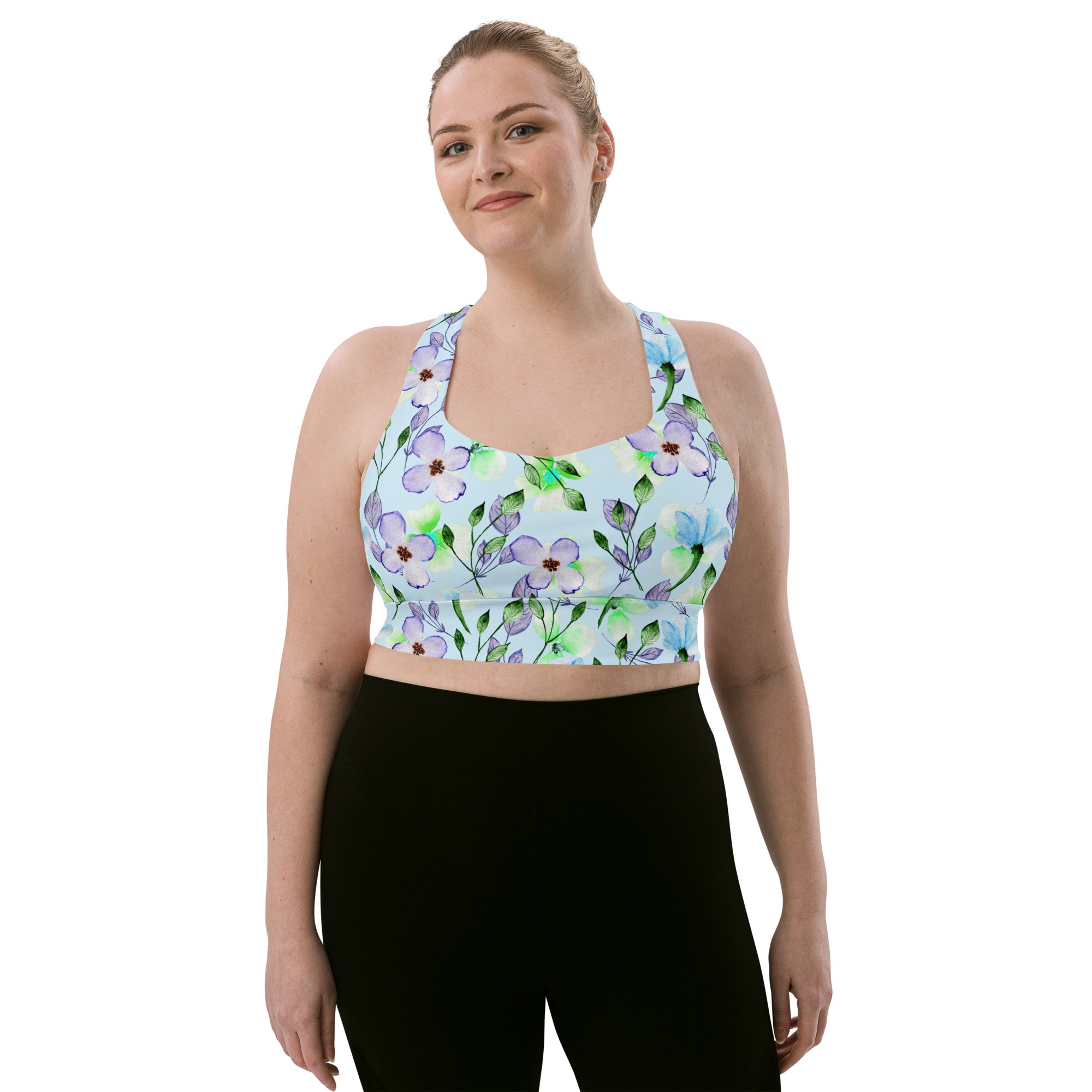 Longline sports bra- Summer Flowers Blue