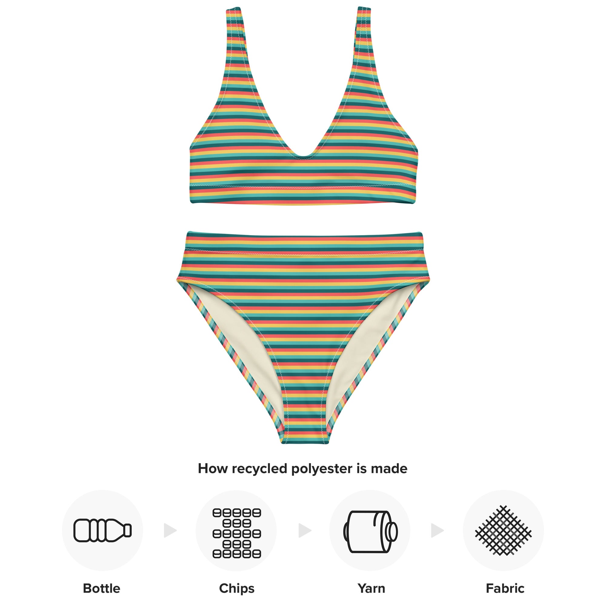 Recycled High-Waisted Colorful Striped Bikini X