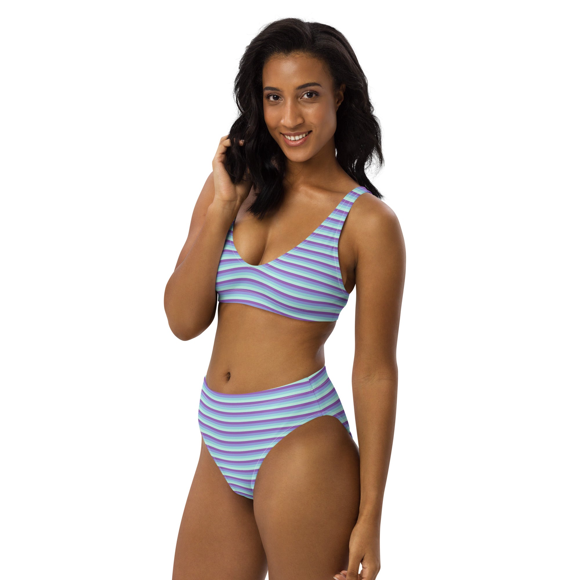 Recycled High-Waisted Colorful Striped Bikini IX