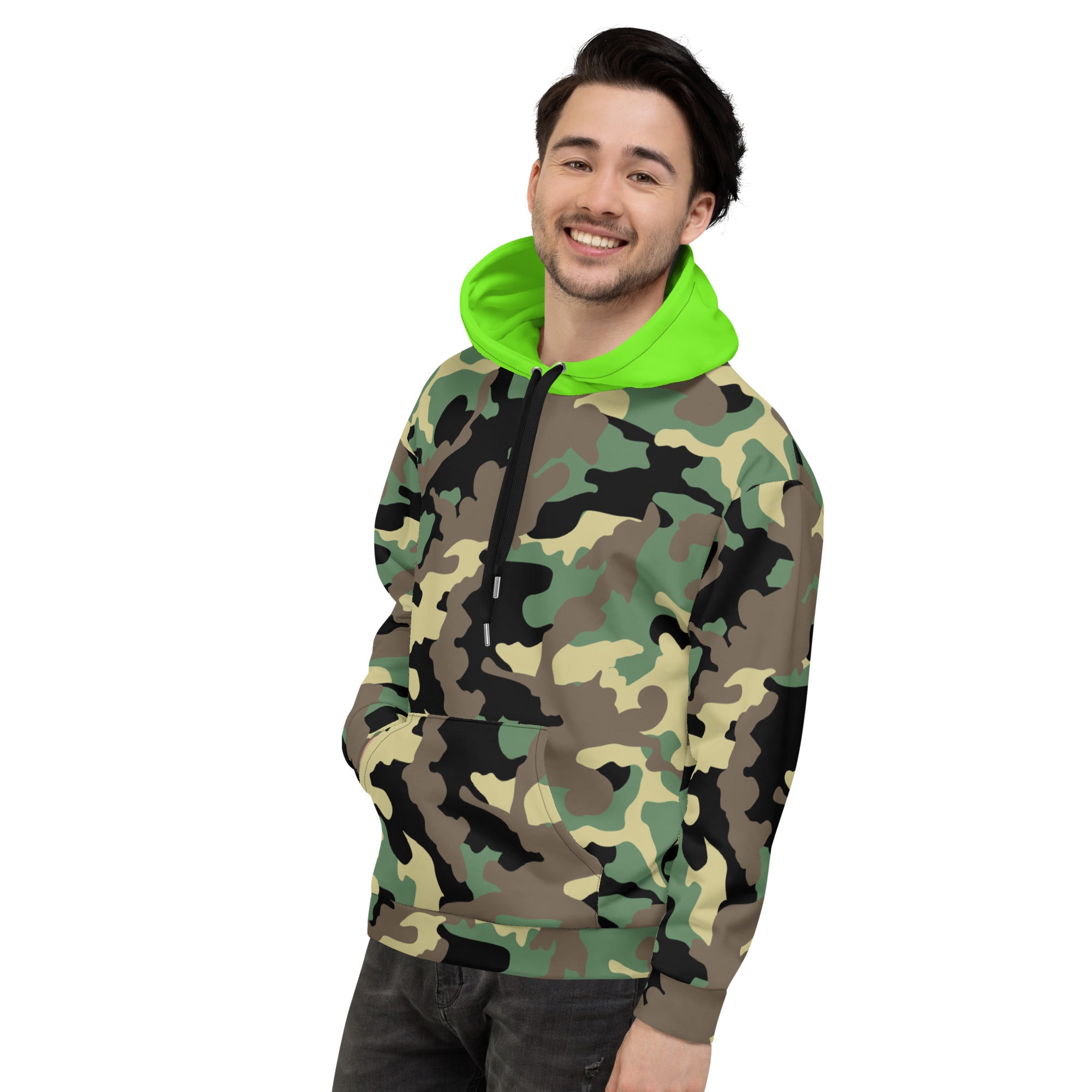 Unisex Hoodie-Jungle Camo with Highvisibility Green Hood