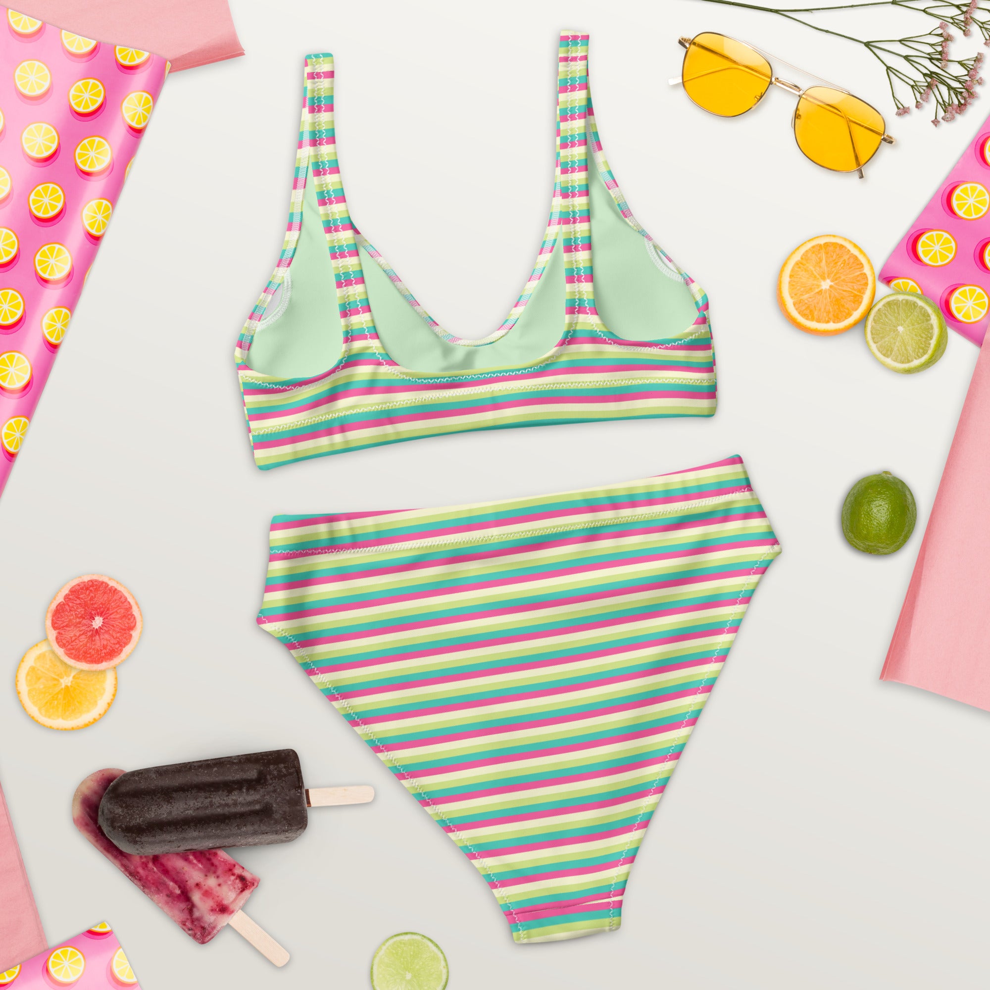 Recycled High-Waisted Colorful Striped Bikini III