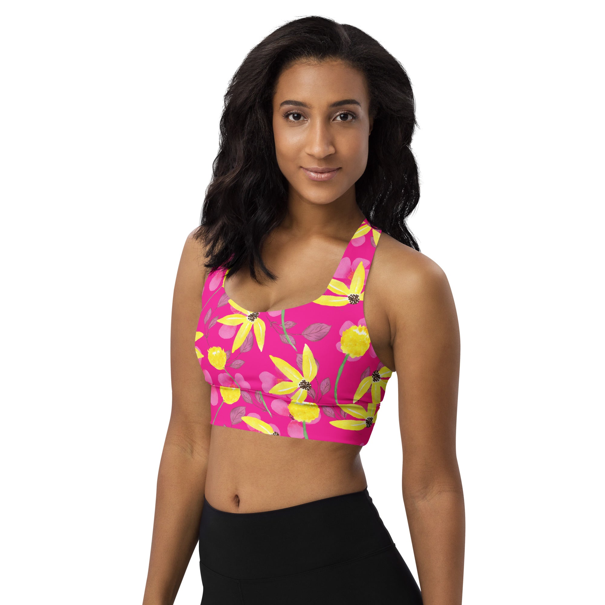 Longline sports bra- Summer Flowers Red