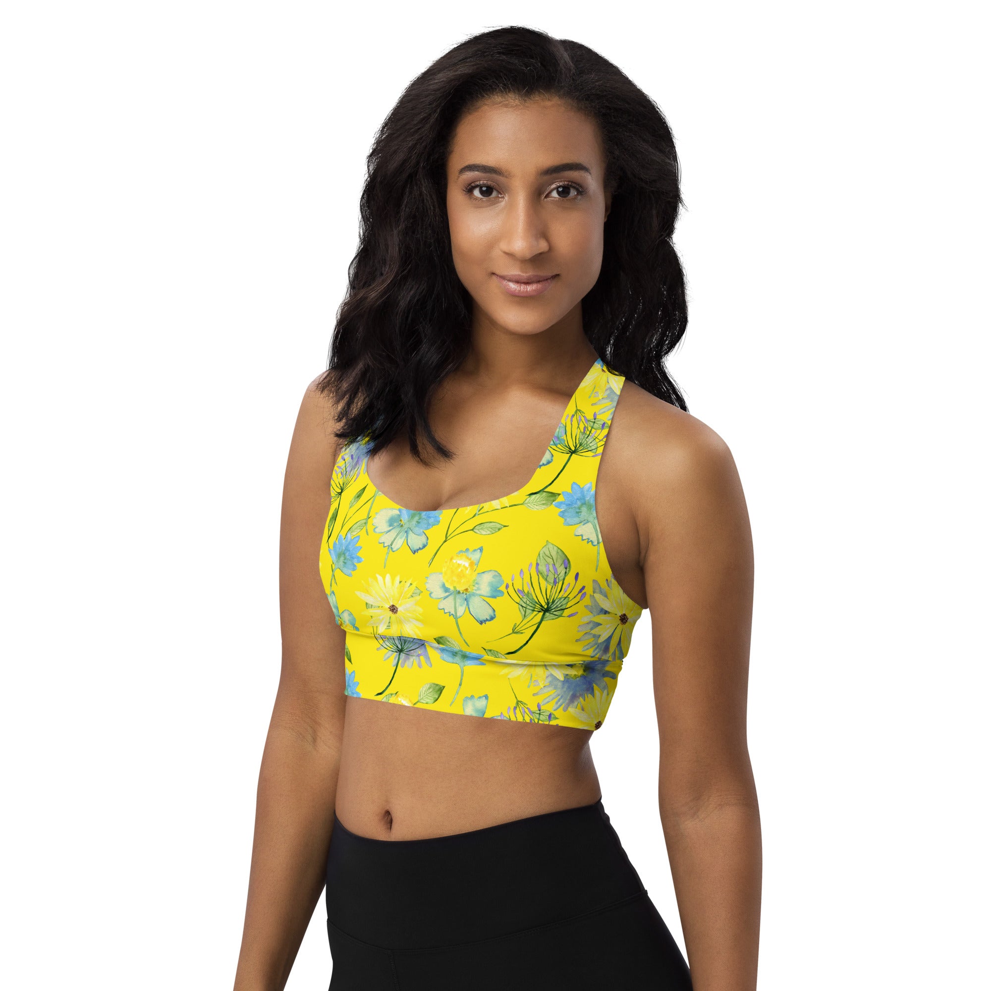 Longline sports bra- Summer Flowers Yellow
