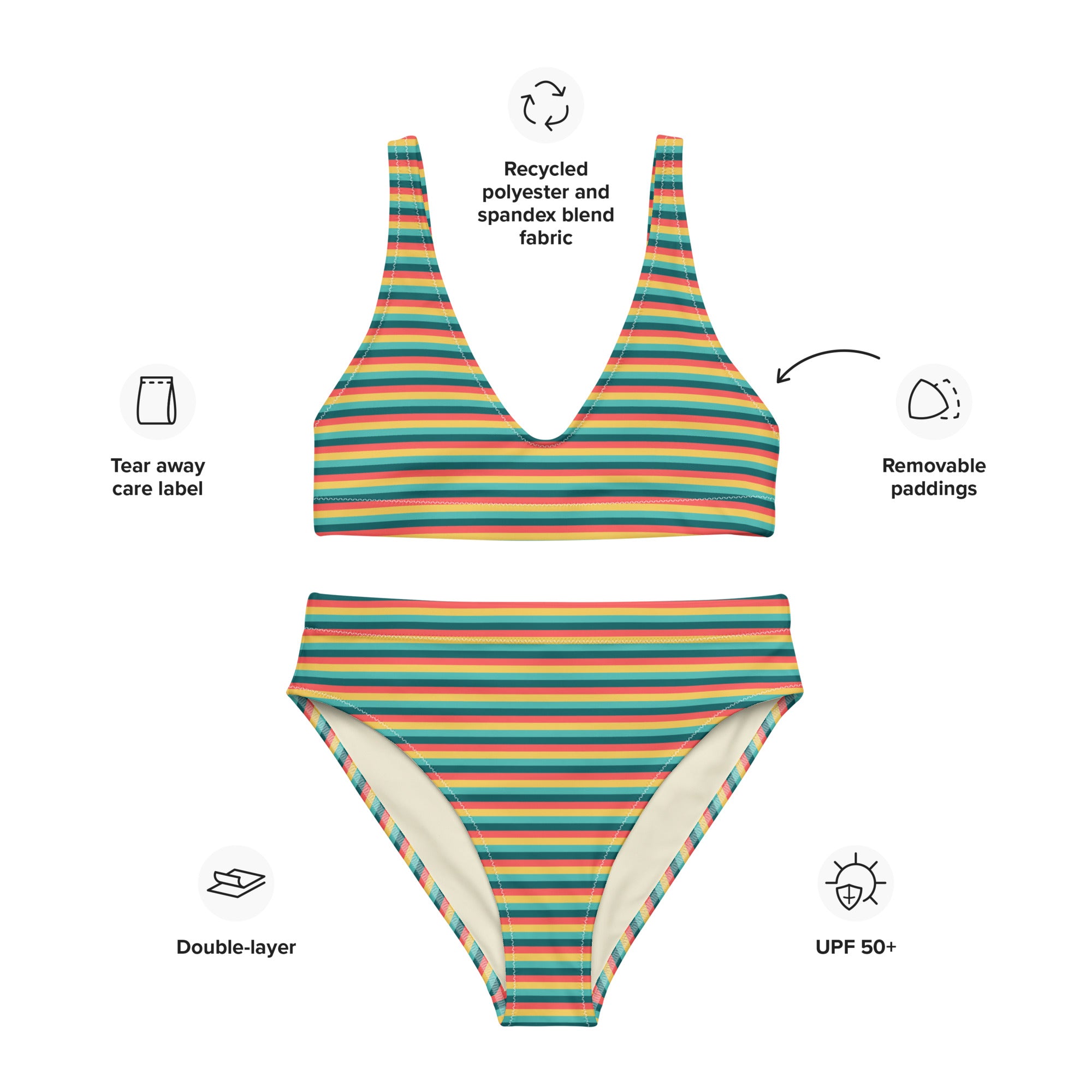Recycled High-Waisted Colorful Striped Bikini X