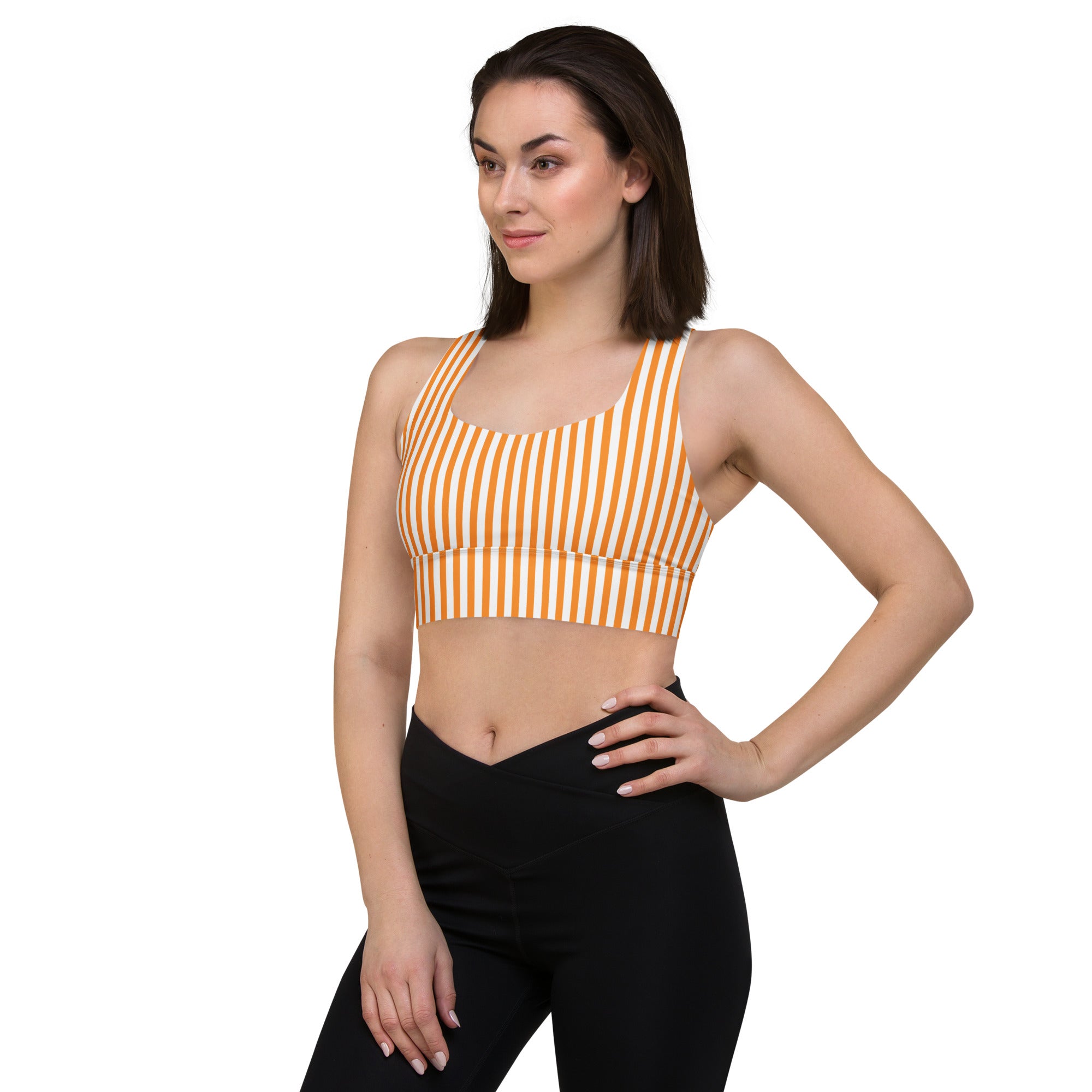 Longline sports bra- White and Orange Stripes