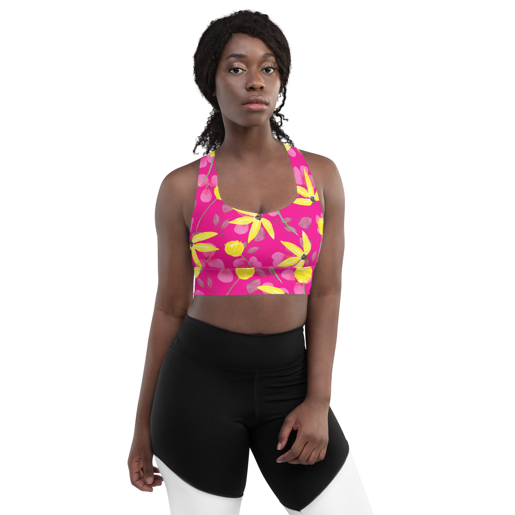 Longline sports bra- Summer Flowers Red