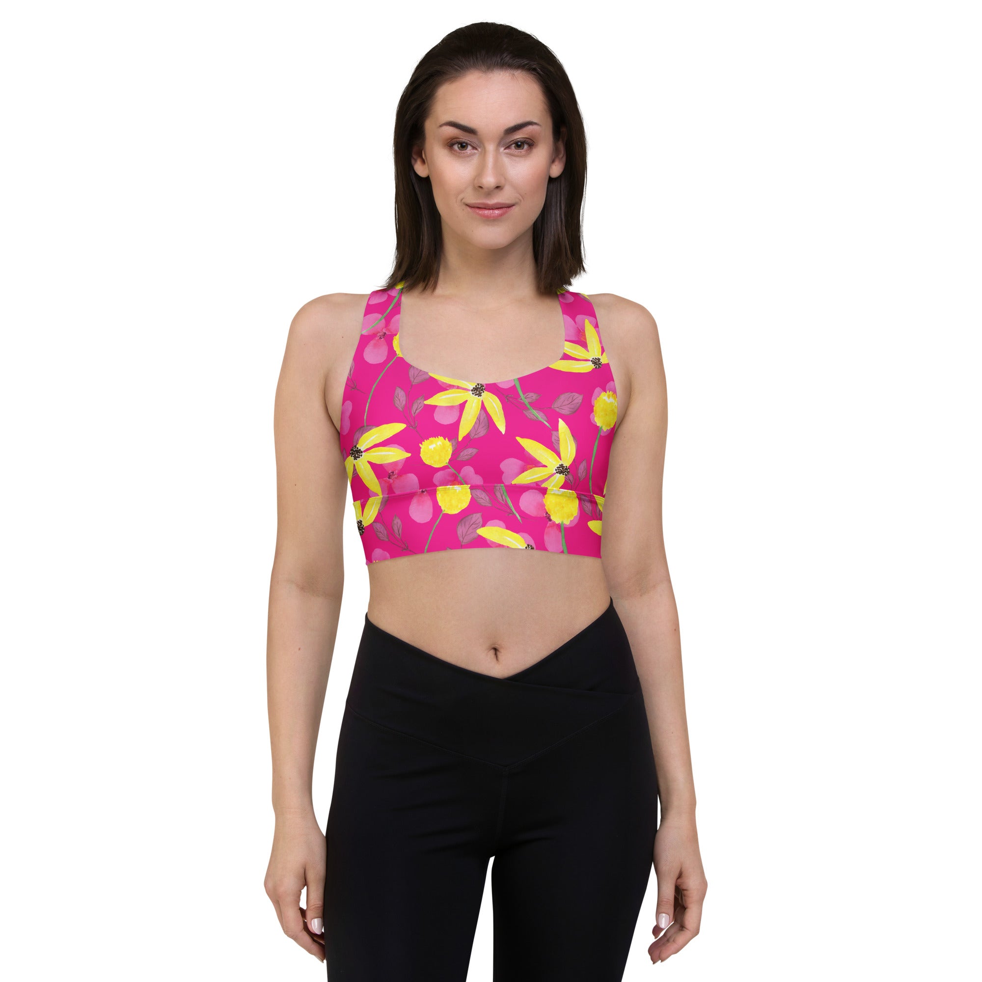 Longline sports bra- Summer Flowers Red