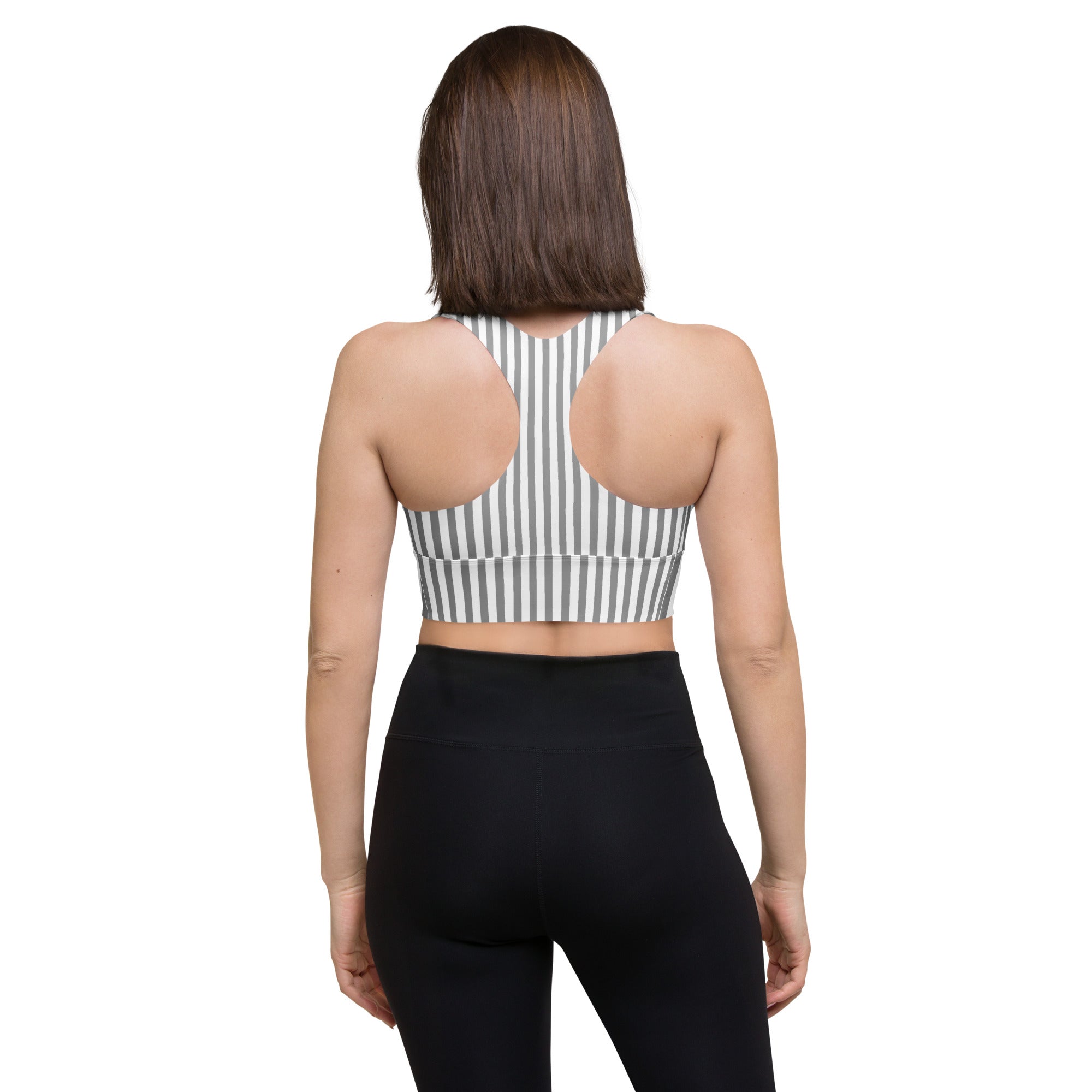 Longline sports bra- White and Grey Stripes