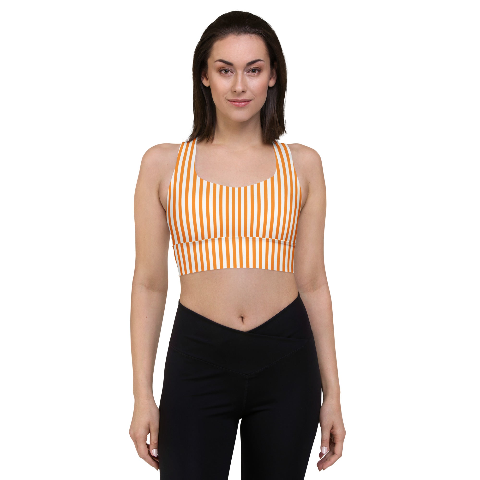 Longline sports bra- White and Orange Stripes