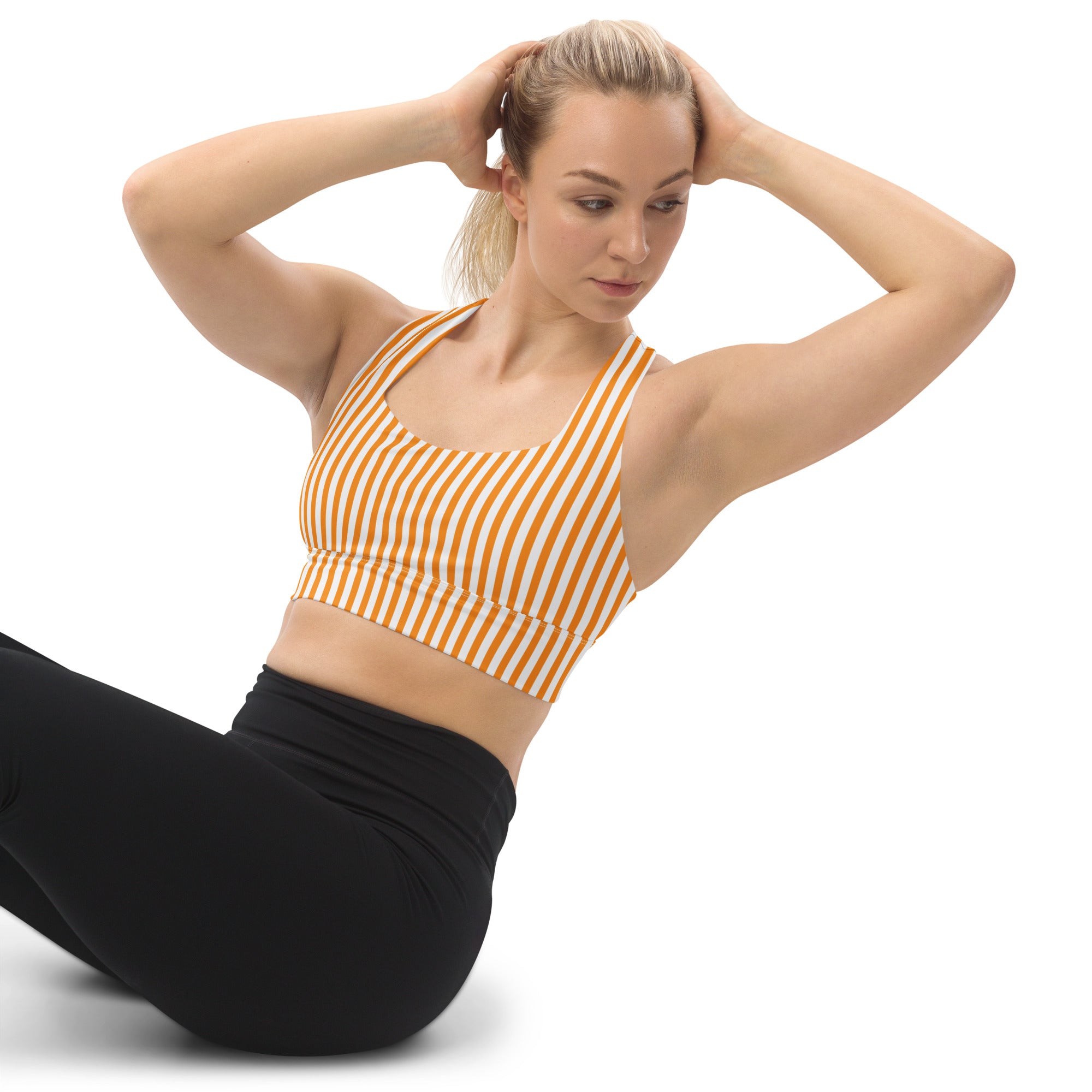 Longline sports bra- White and Orange Stripes