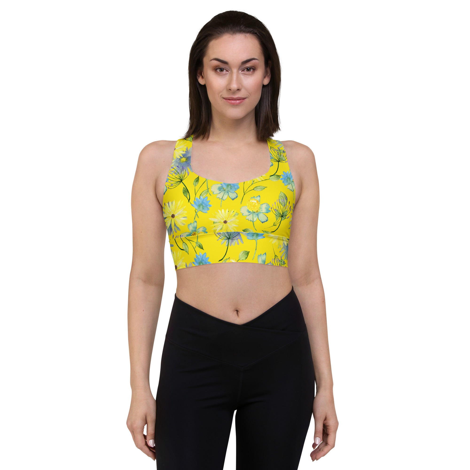 Longline sports bra- Summer Flowers Yellow