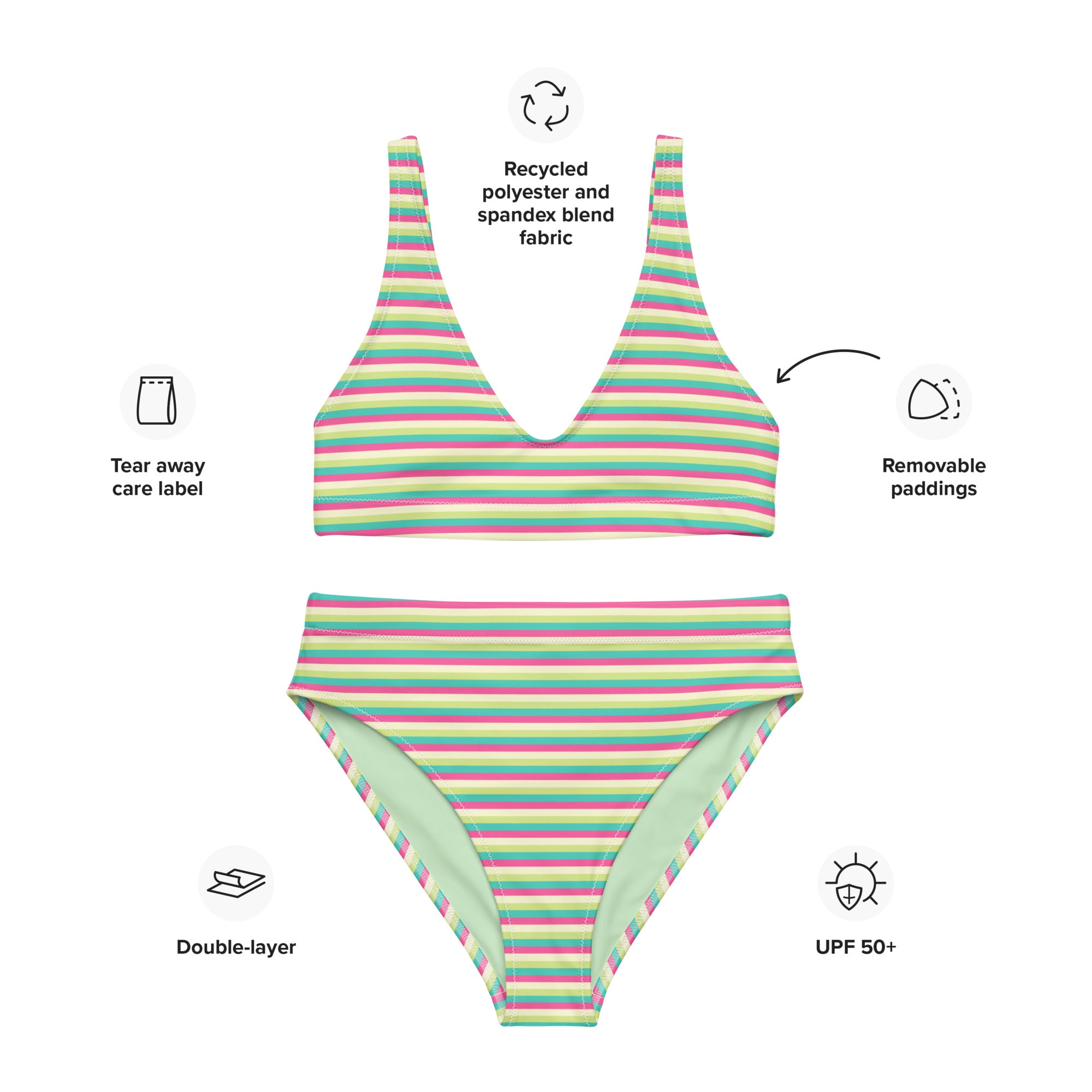 Recycled High-Waisted Colorful Striped Bikini III
