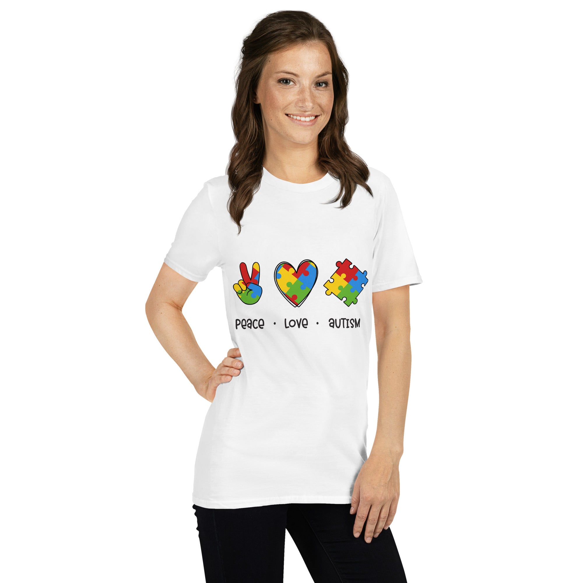 Short-Sleeve Unisex T-Shirt- Peace Love Autism