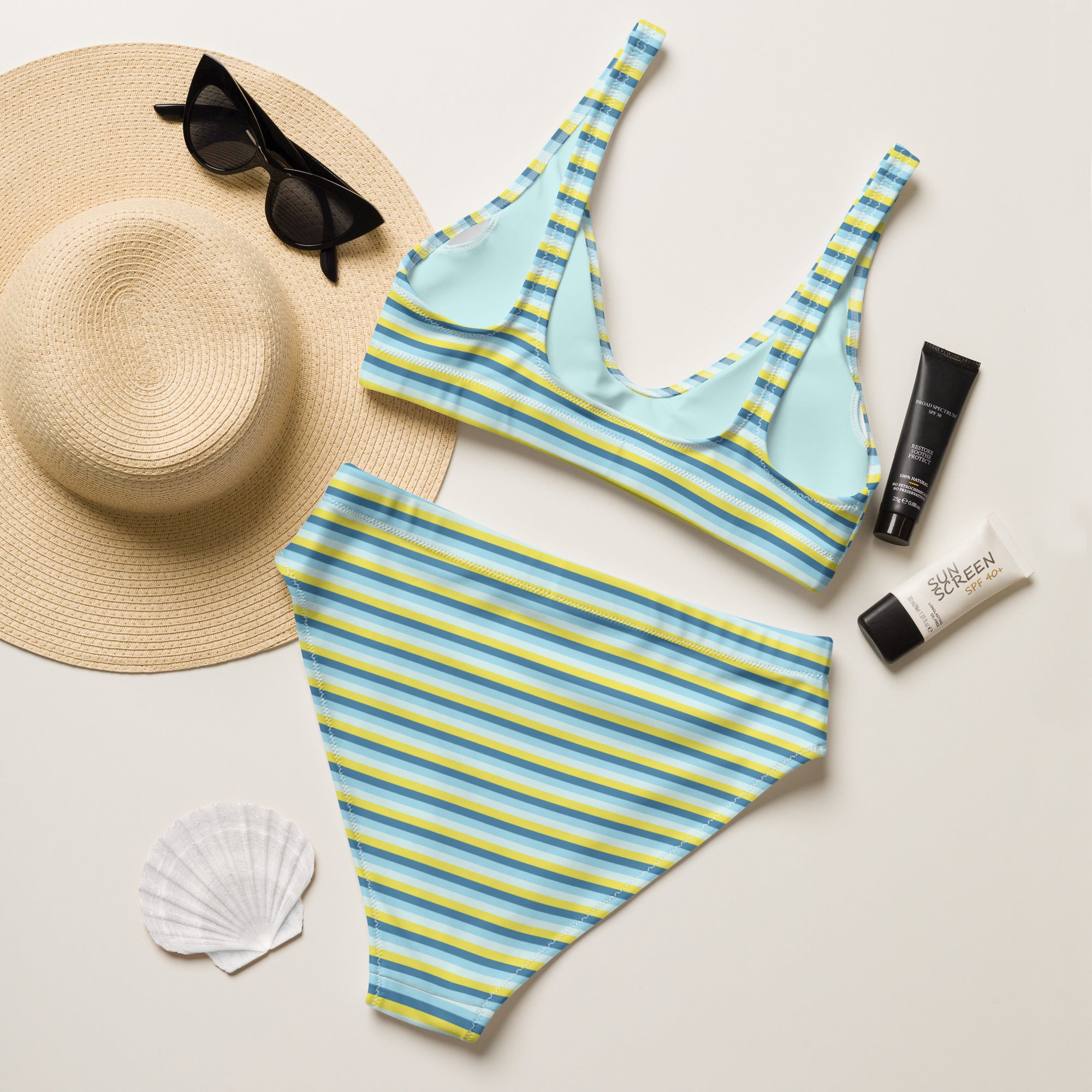 Recycled High-Waisted Colorful Striped Bikini I