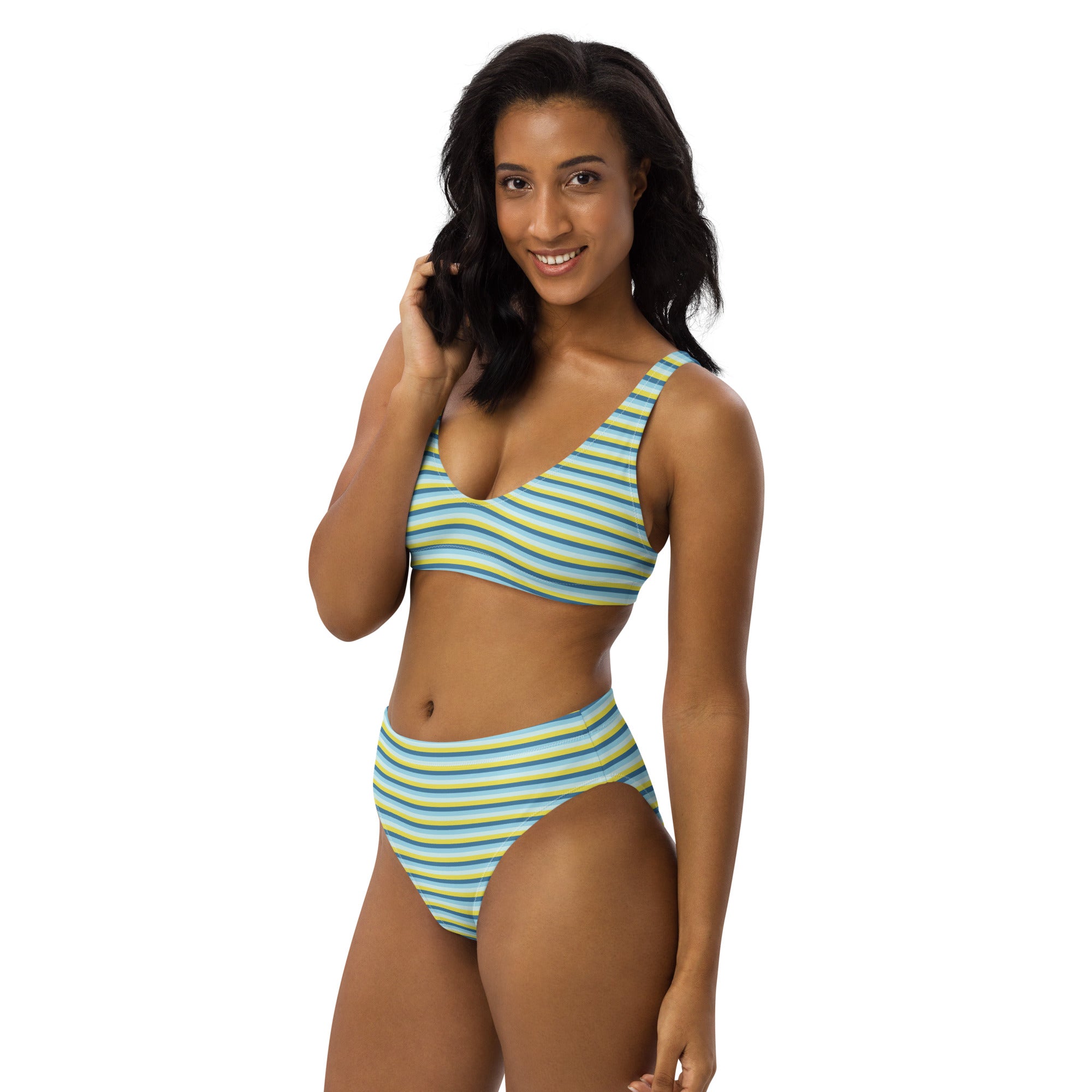 Recycled High-Waisted Colorful Striped Bikini I