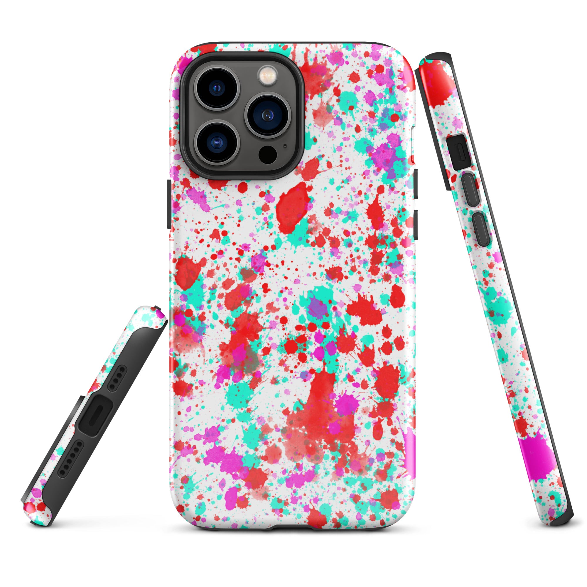 Tough Case for iPhone®- Paint Splatter Red with Cyan