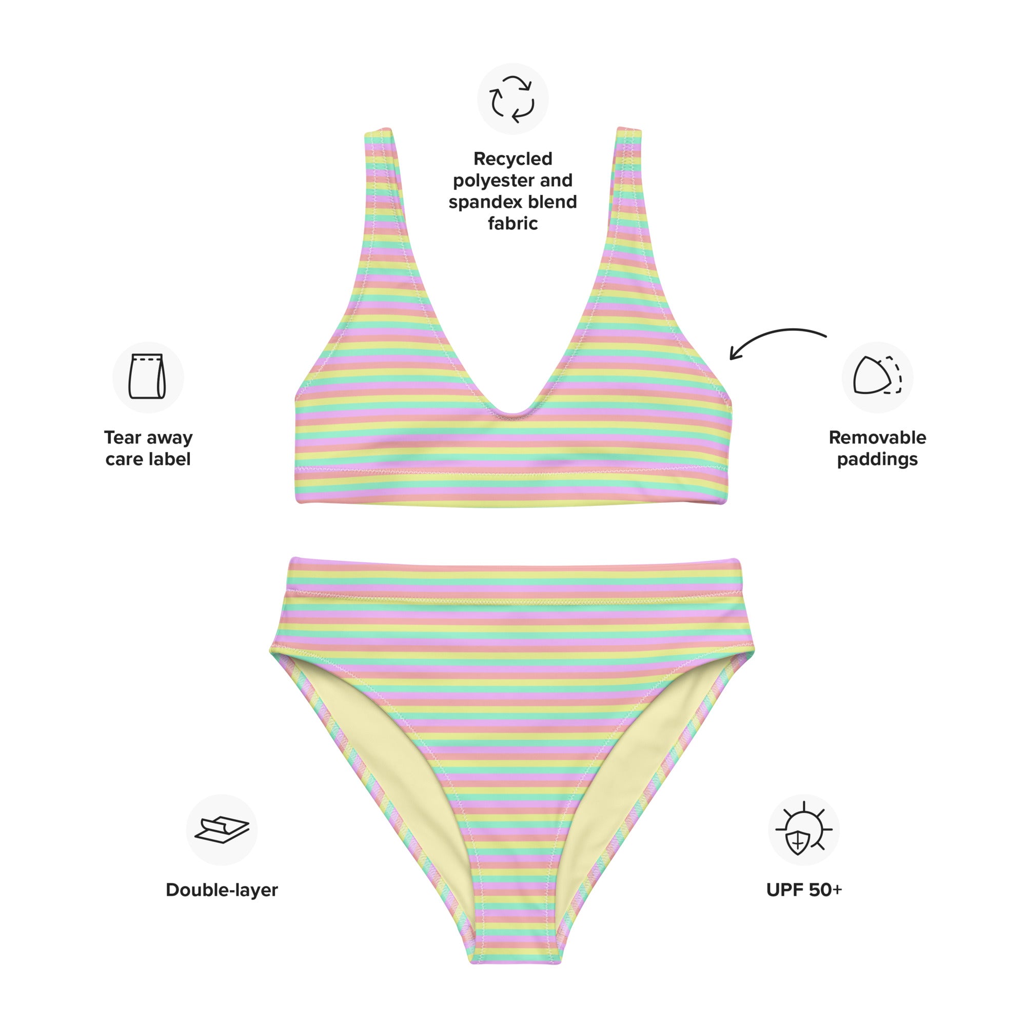 Recycled High-Waisted Colorful Striped Bikini XII