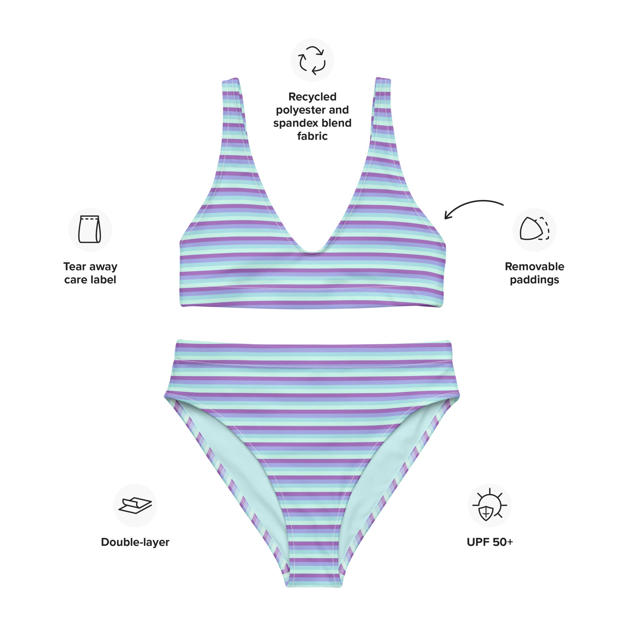 Recycled High-Waisted Colorful Striped Bikini IX