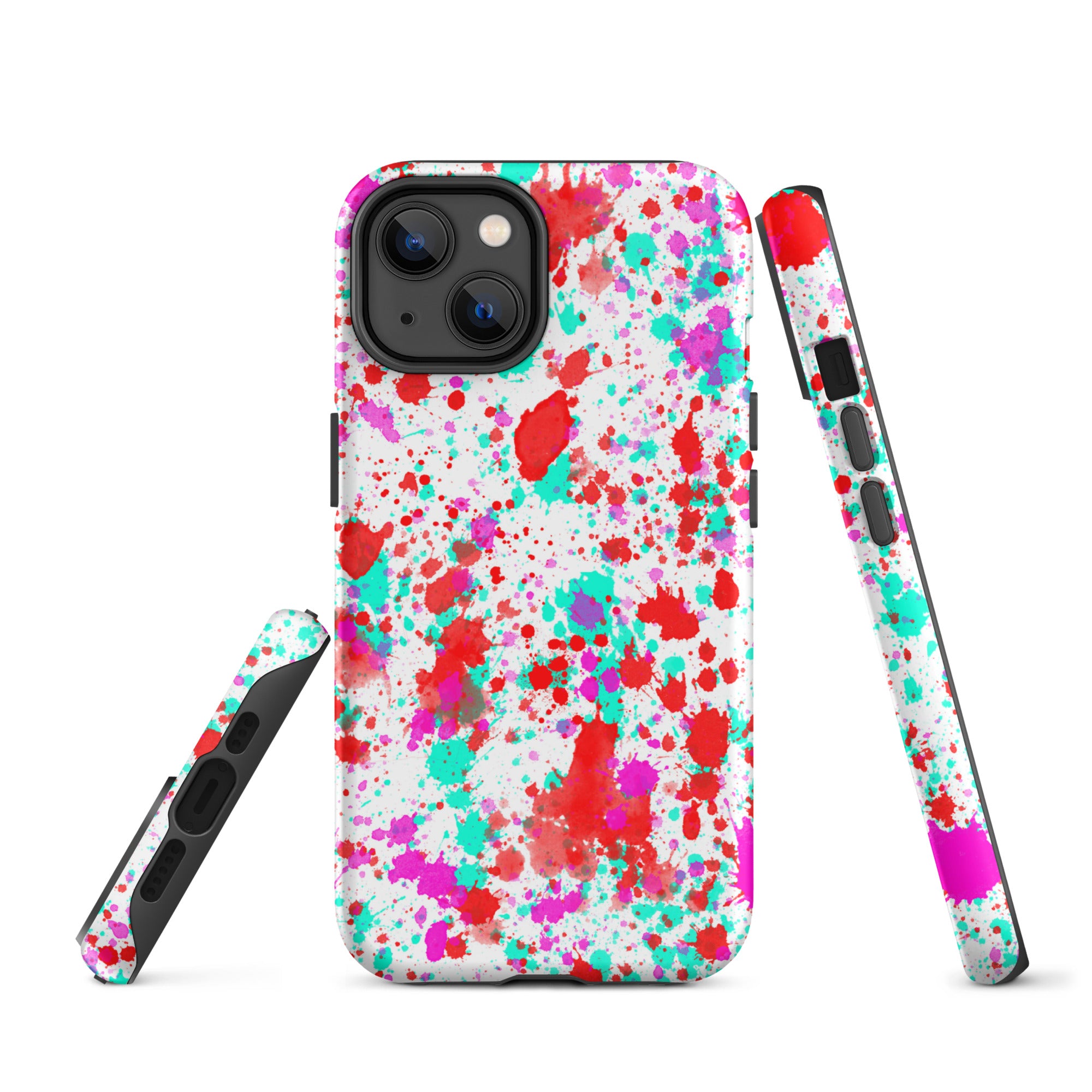 Tough Case for iPhone®- Paint Splatter Red with Cyan