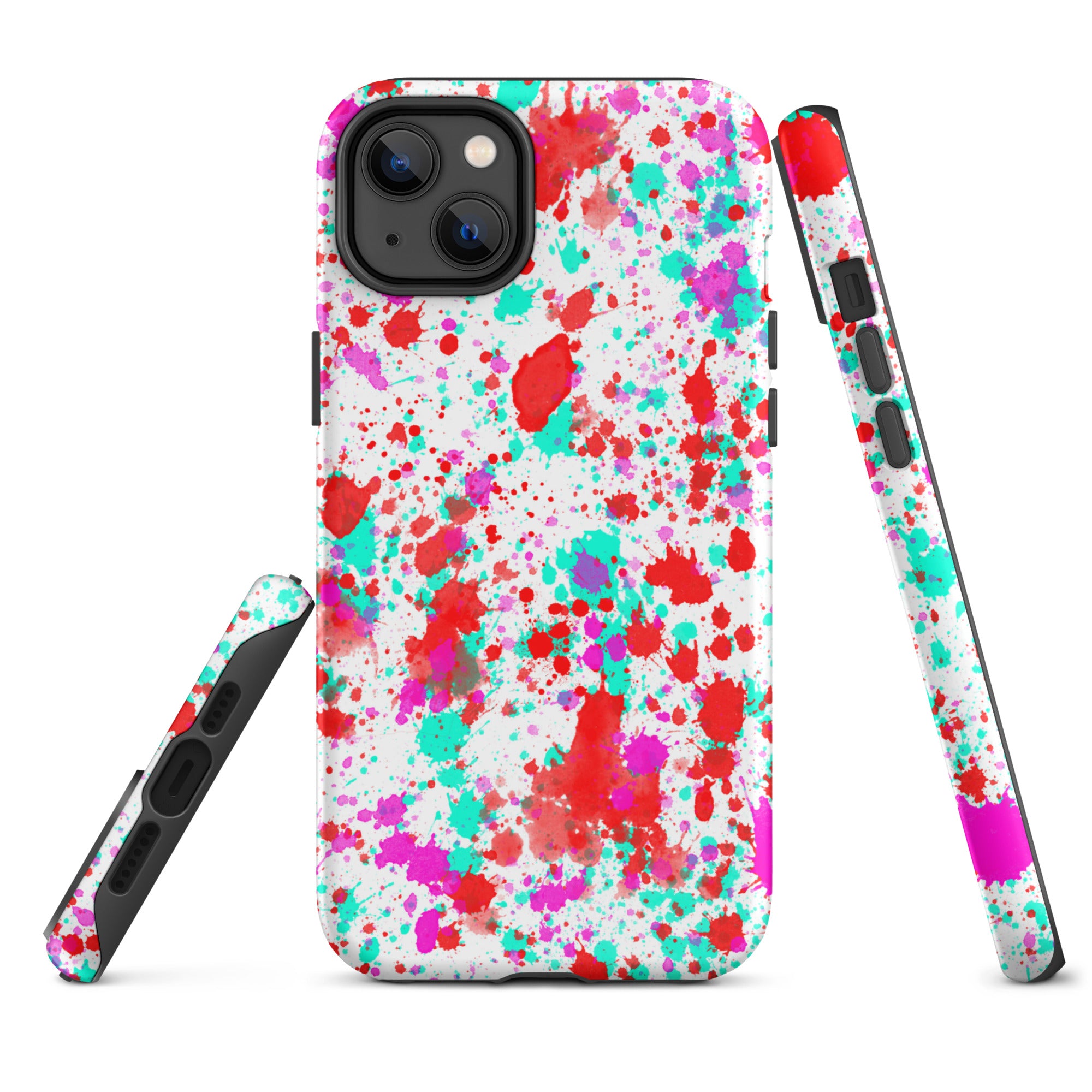 Tough Case for iPhone®- Paint Splatter Red with Cyan